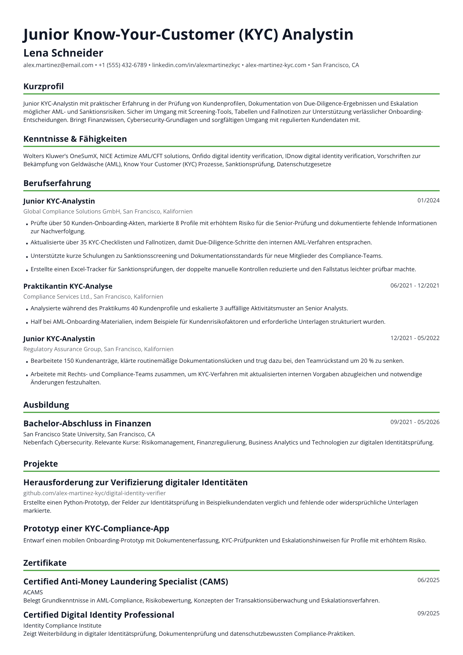 Junior KYC-Analystin