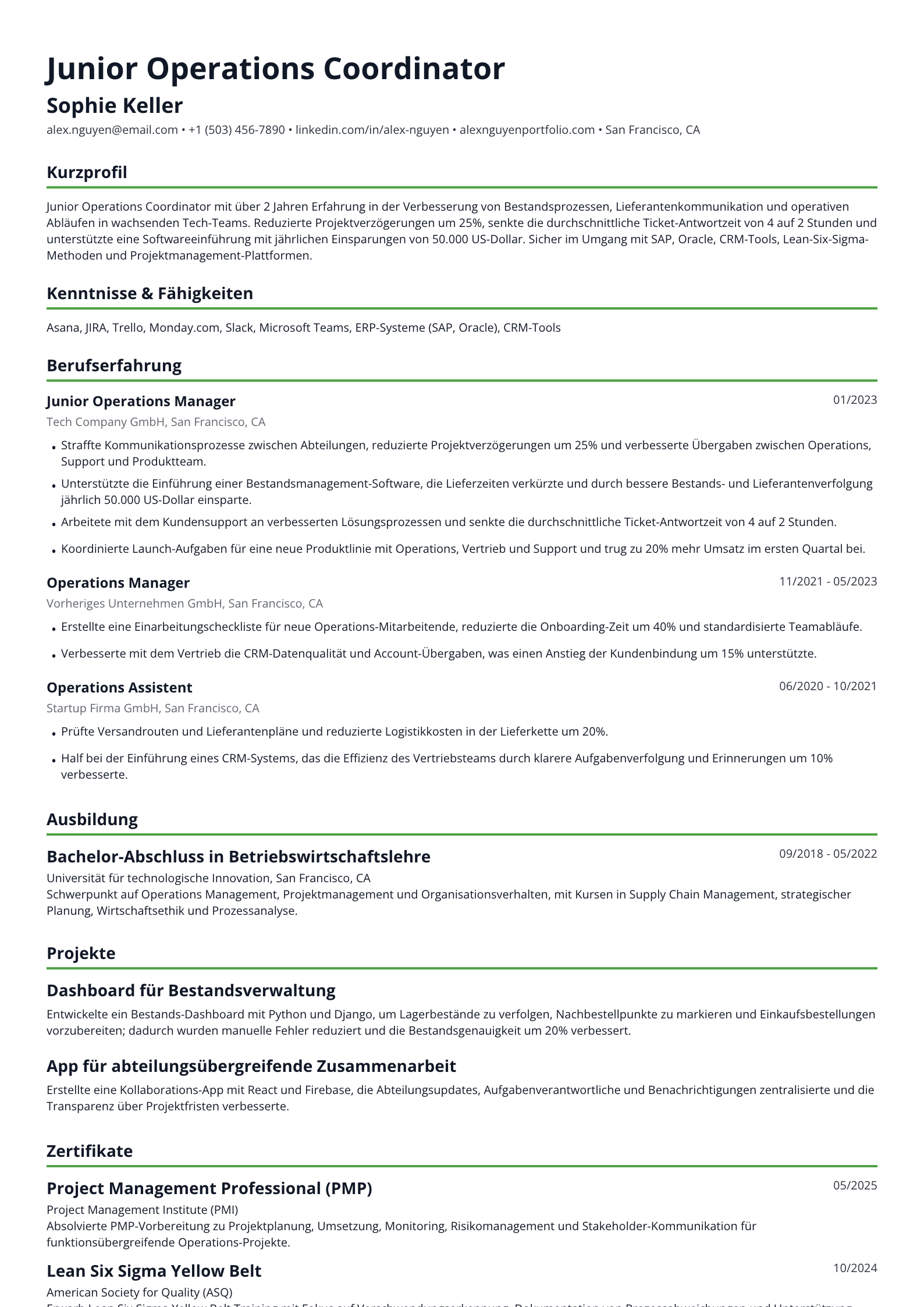 Junior Operations Managerin