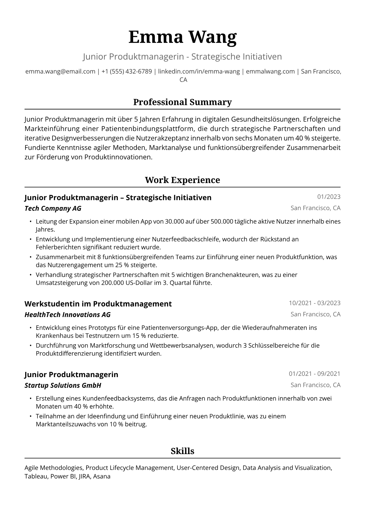 Lebenslauf Muster Junior Produktmanagerin