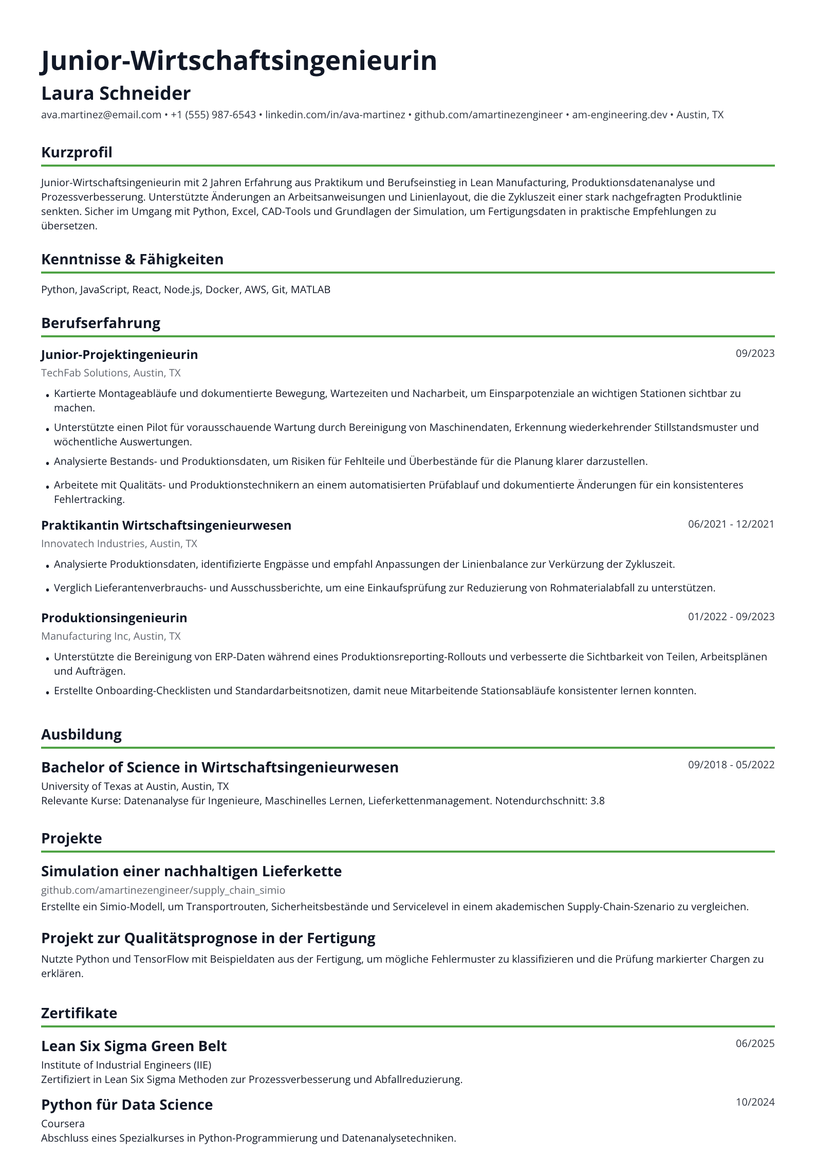 Junior-Wirtschaftsingenieurin
