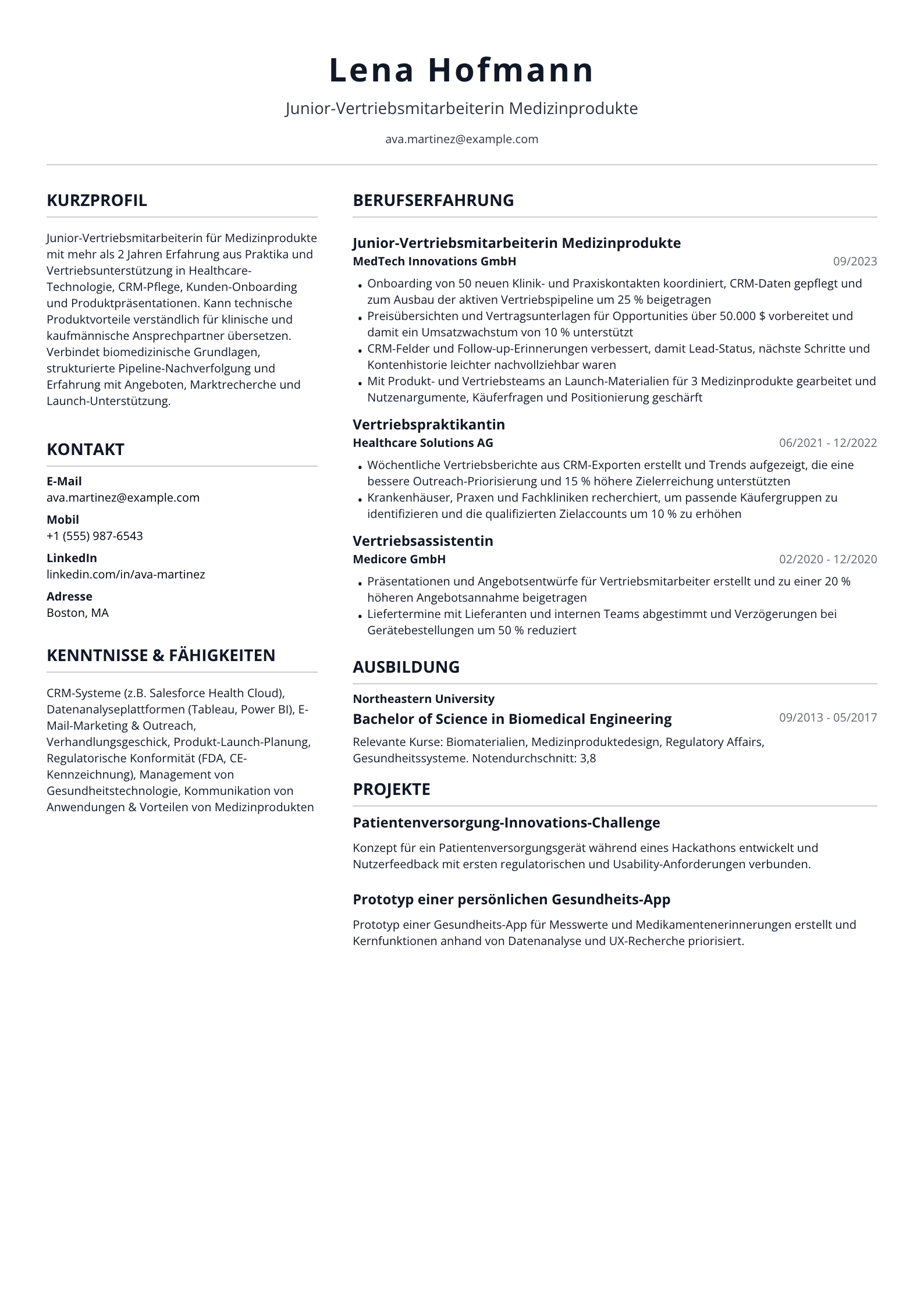 Junior-Vertriebsmitarbeiterin Medizinprodukte