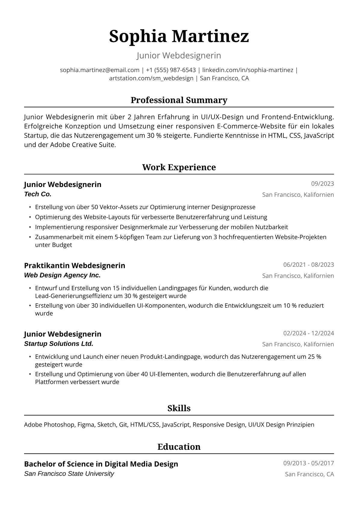 Lebenslauf Beispiel Junior Webdesignerin