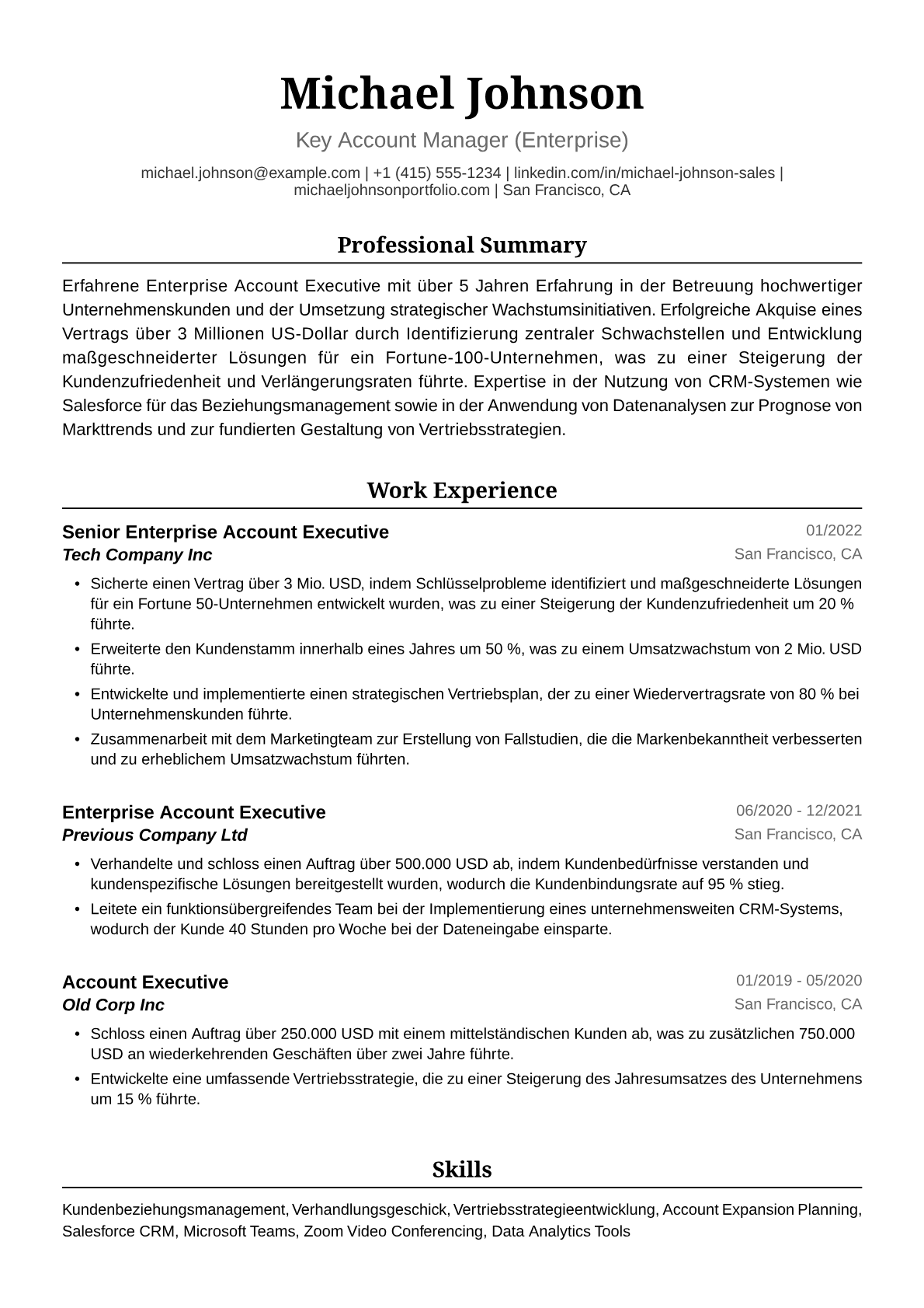 Lebenslauf-Beispiel: Key Account Managerin (Enterprise)