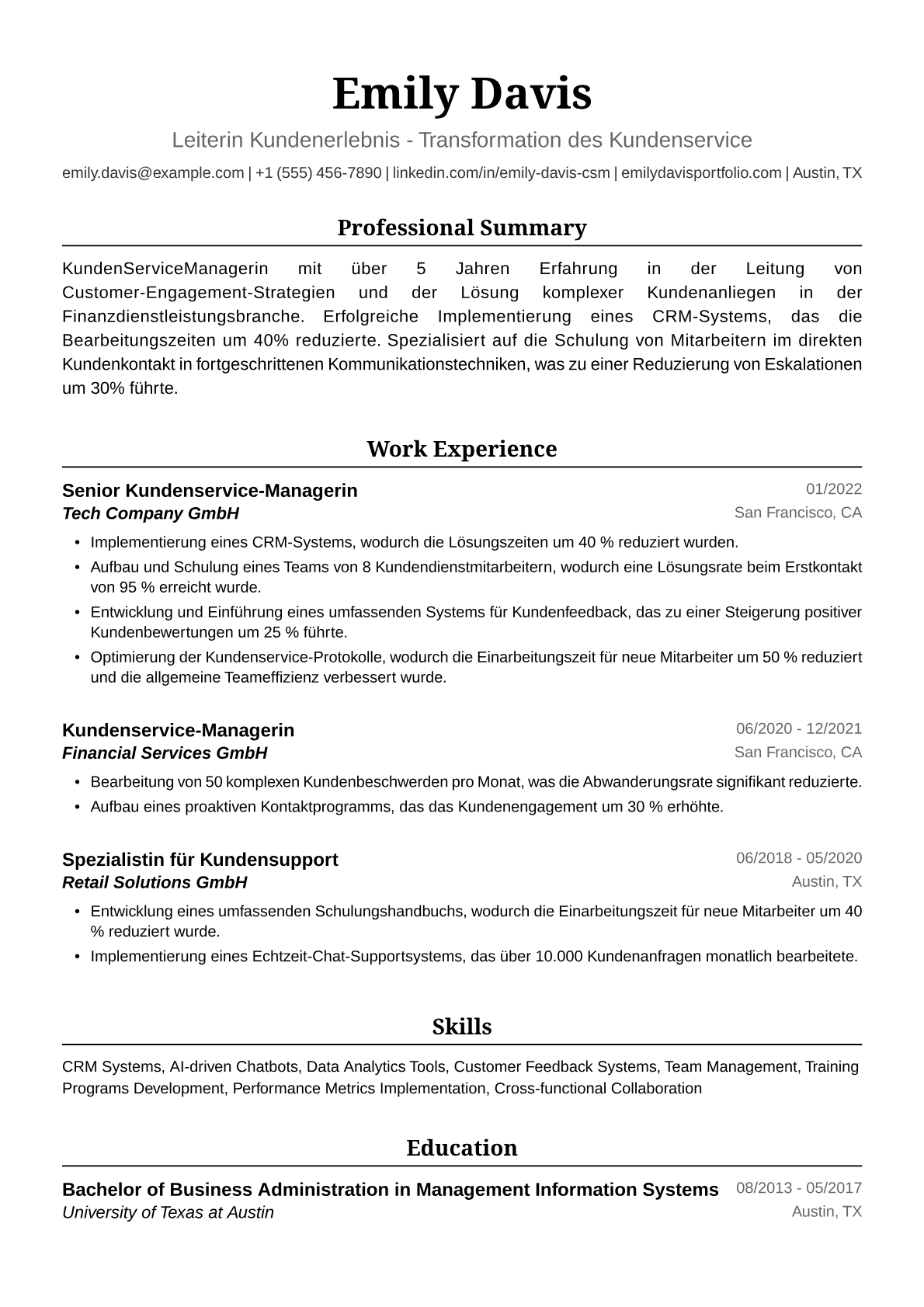 Musterlebenslauf Kundenservice-Managerin