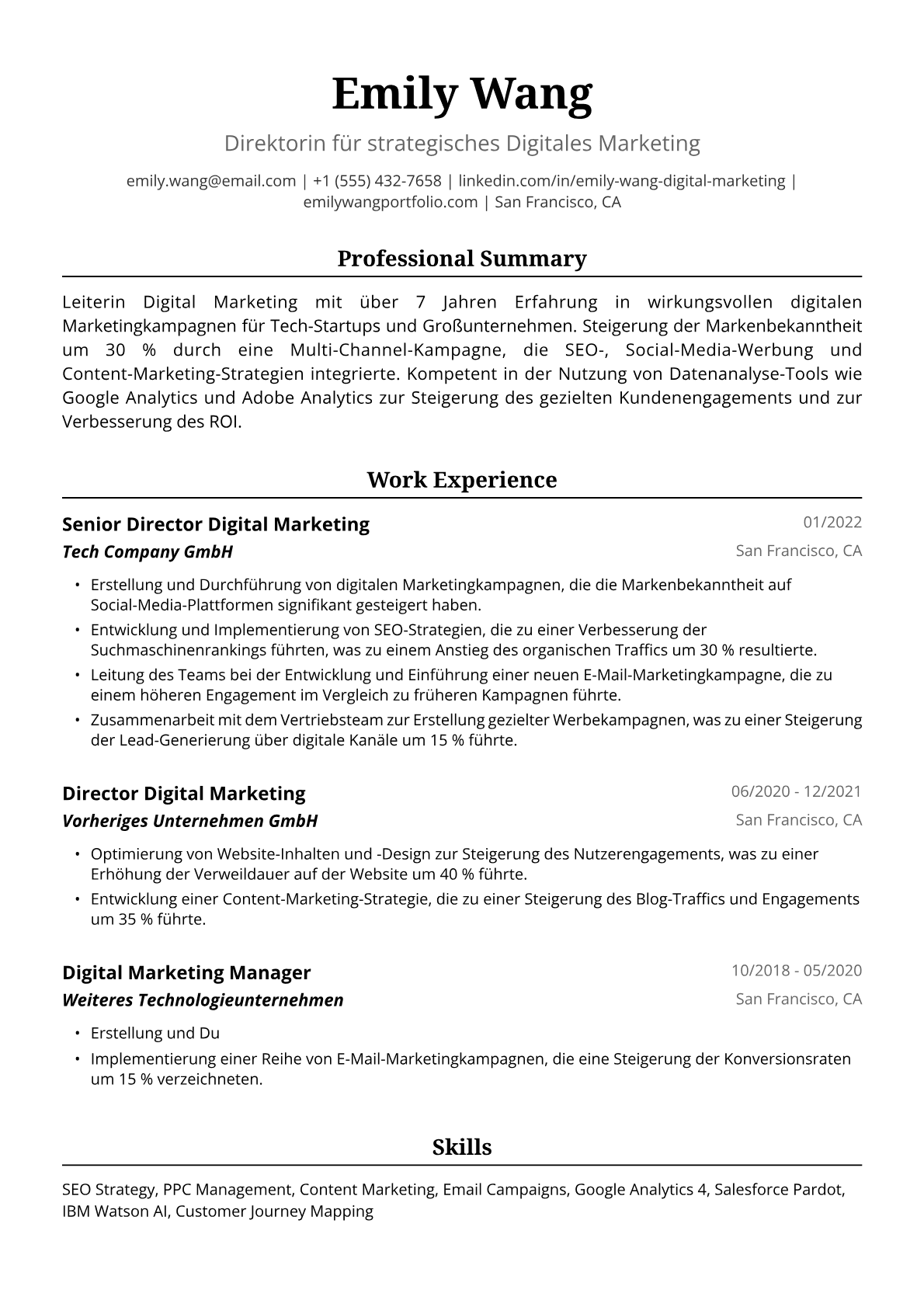 Lebenslauf-Beispiel: Leiterin Digital Marketing
