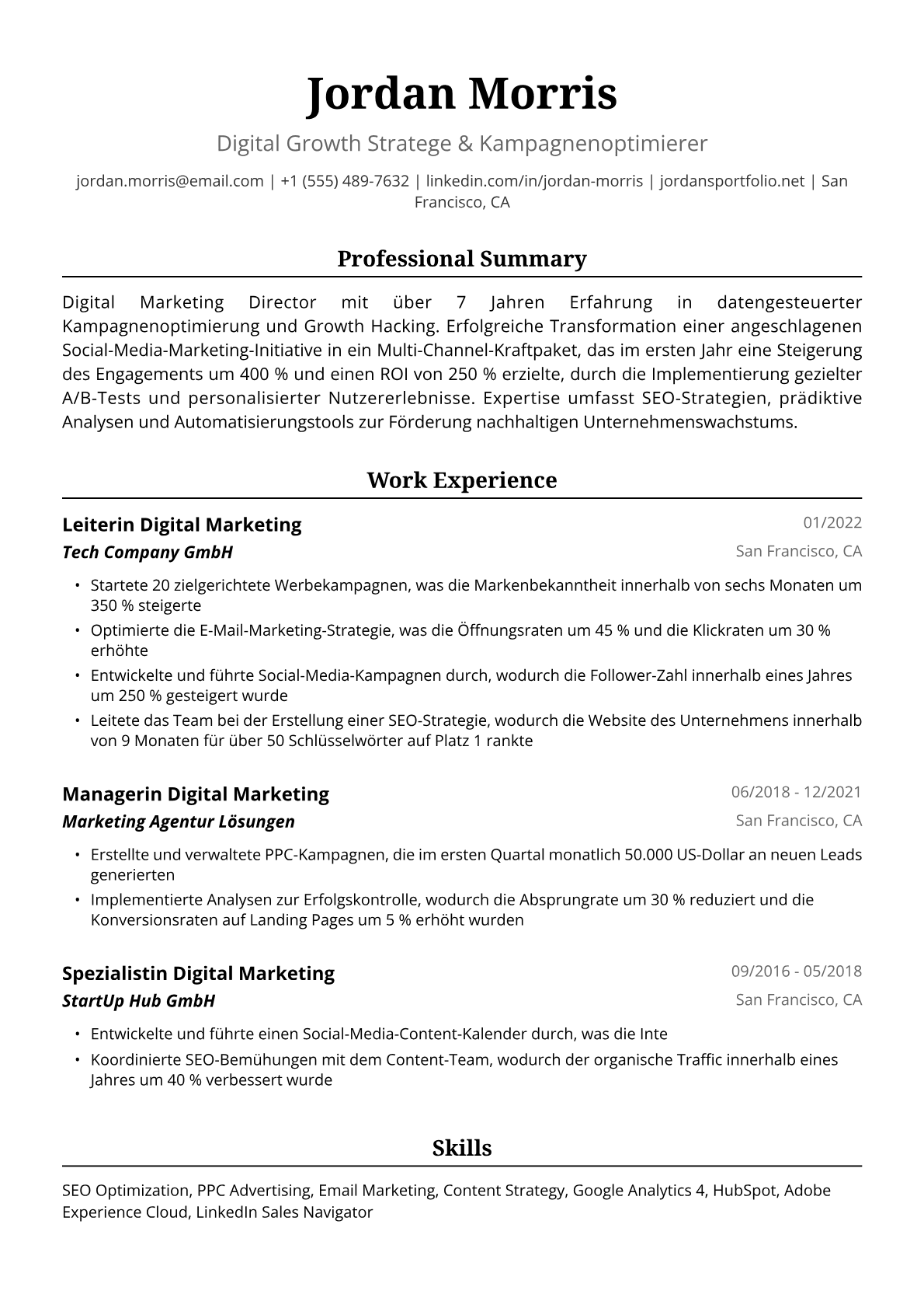 Lebenslauf Beispiel: Leitung Digital Marketing