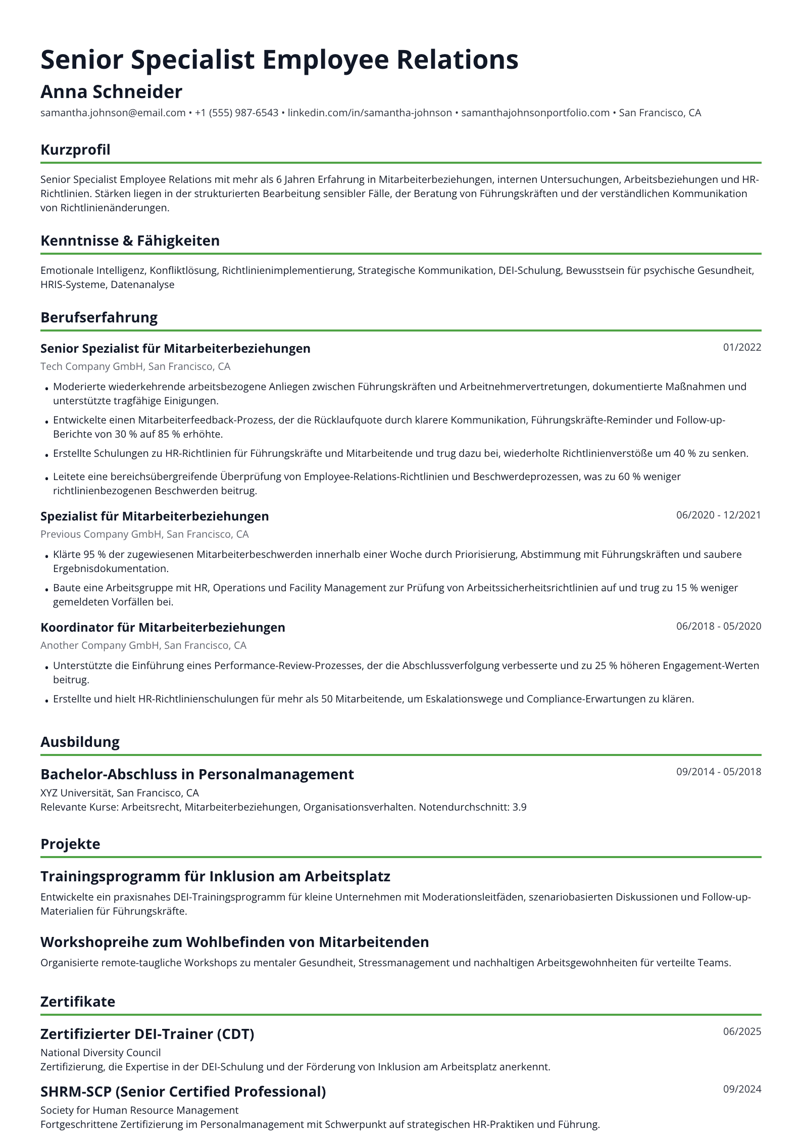 Senior Specialist Employee Relations