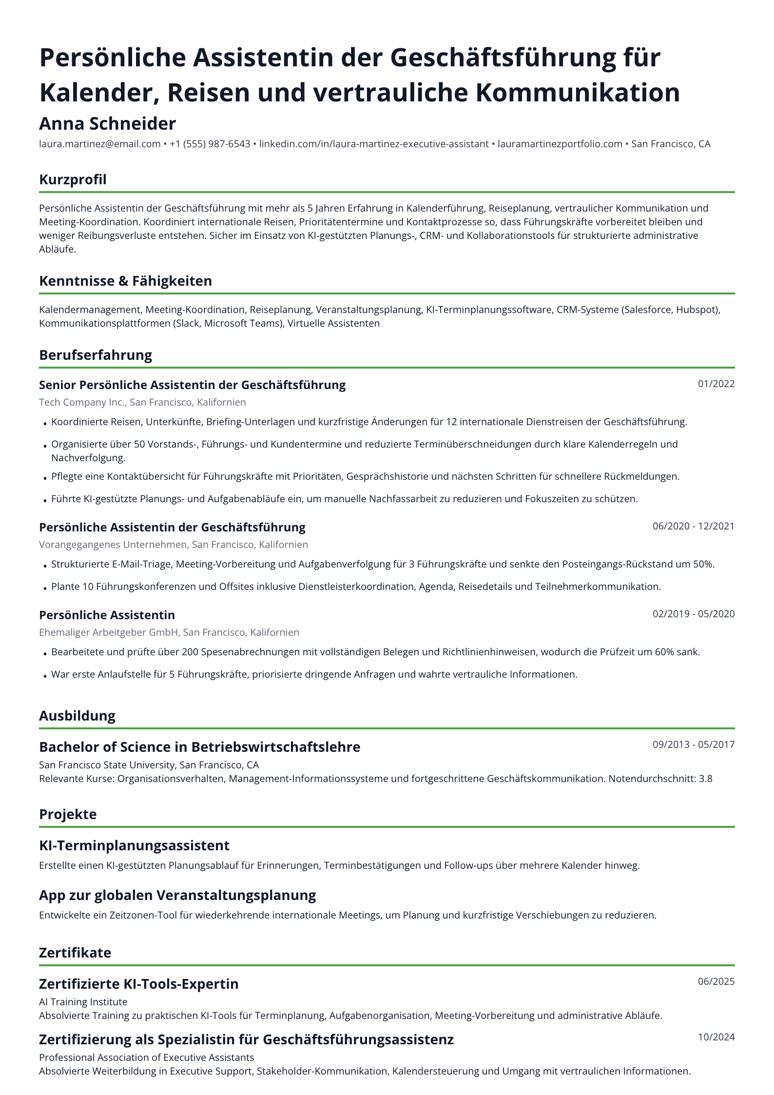 Persönliche Assistentin der Geschäftsführung