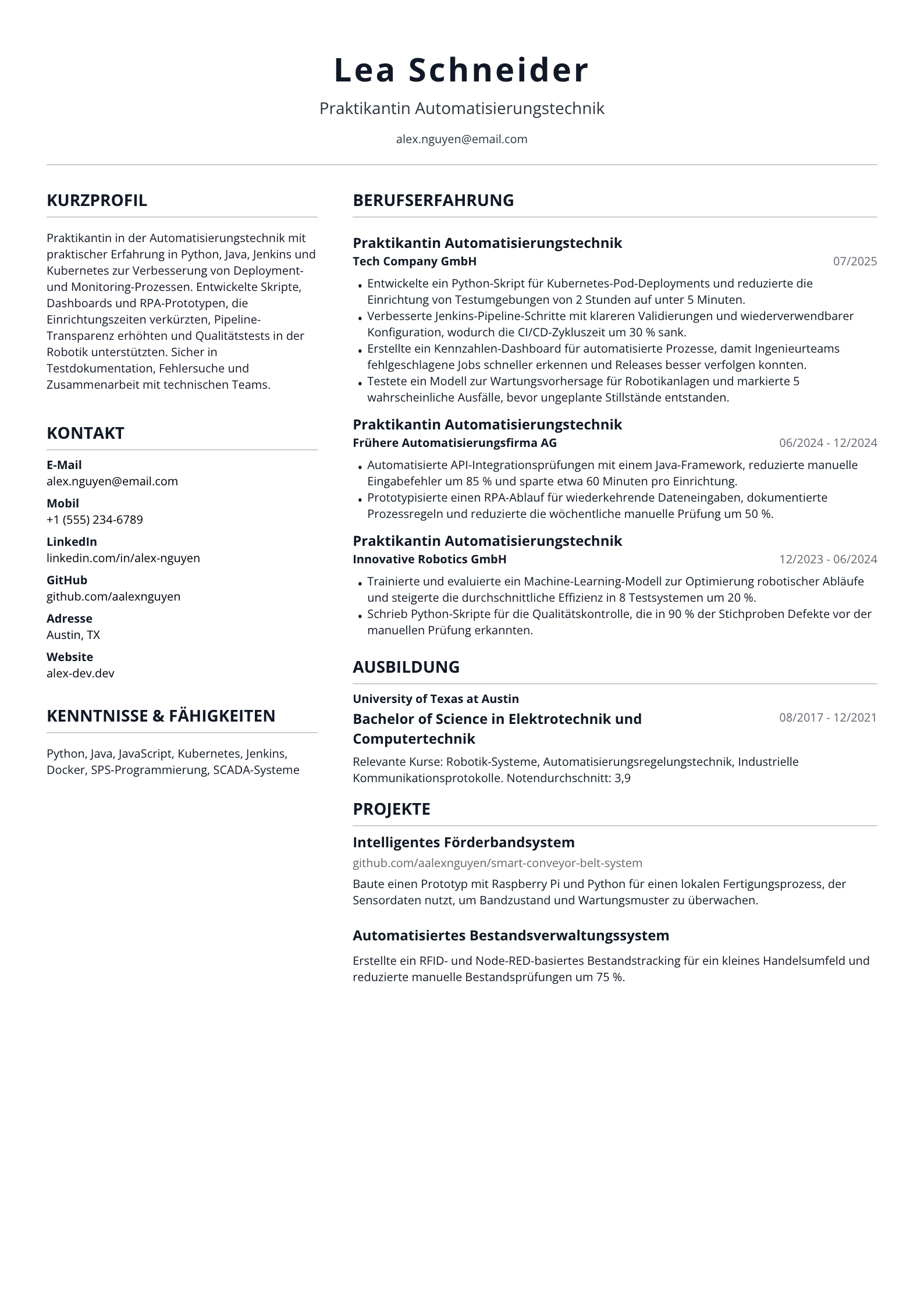 Praktikantin Automatisierungstechnik