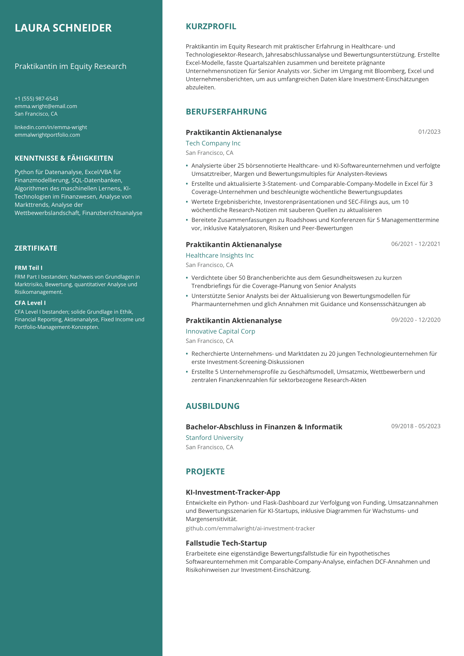 Praktikantin im Equity Research