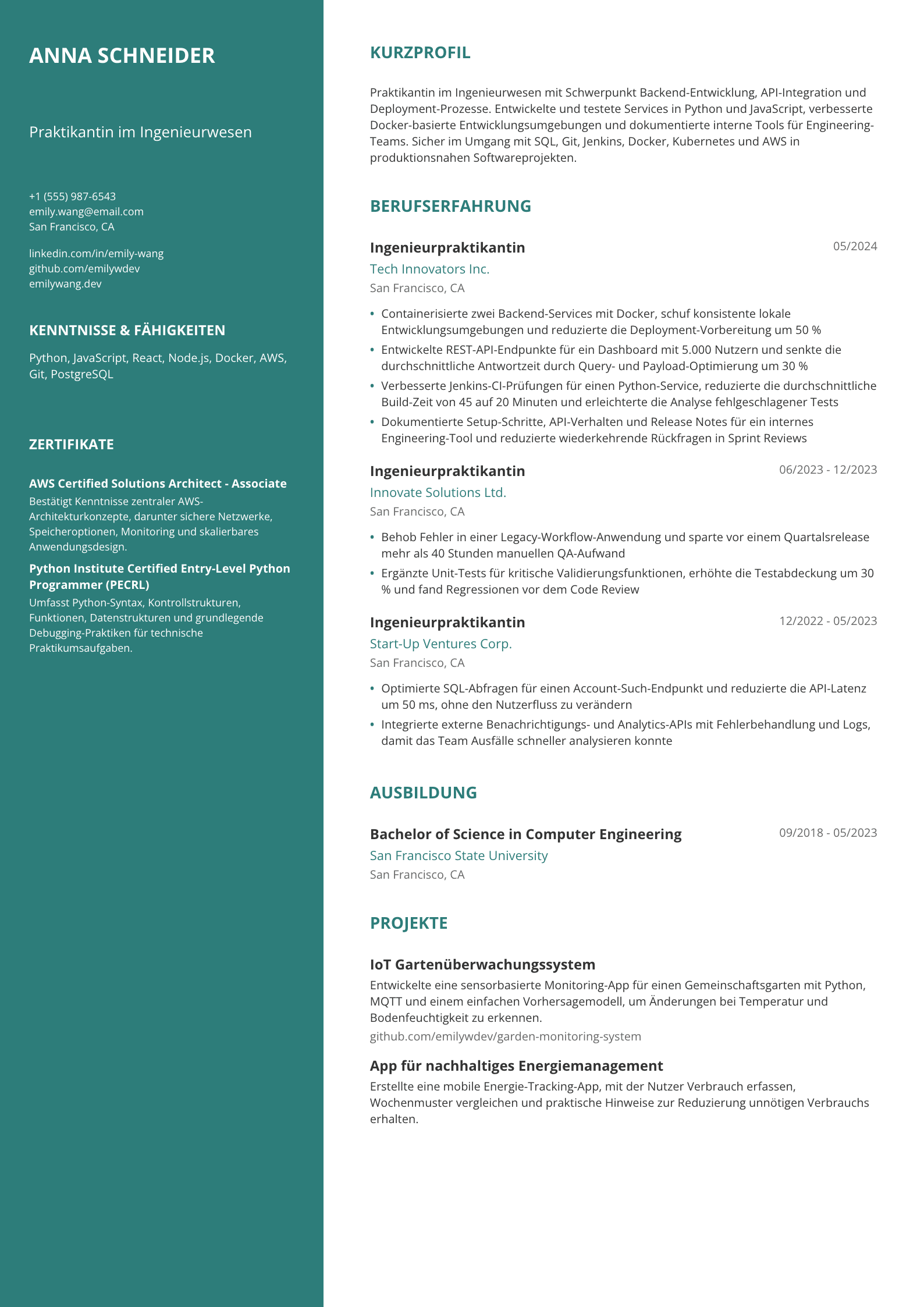 Praktikantin im Ingenieurwesen