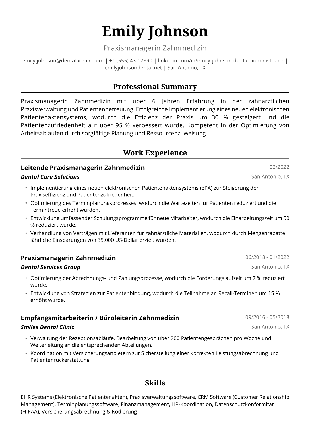 Lebenslaufbeispiel Praxismanagerin Zahnmedizin