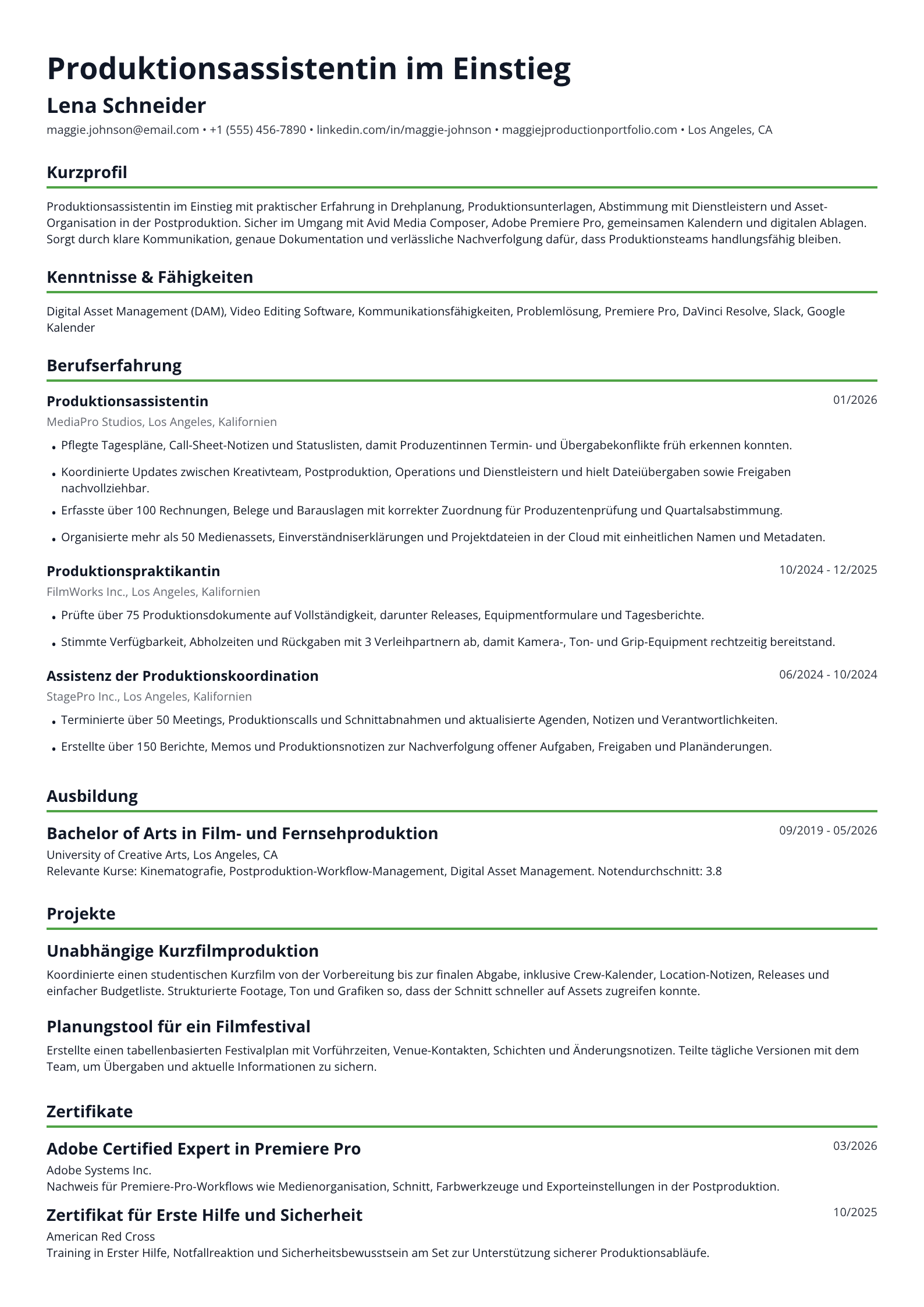Produktionsassistentin