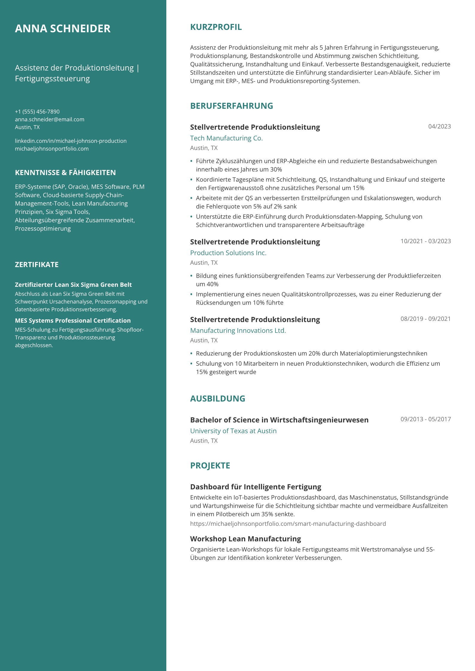 Assistenz der Produktionsleitung
