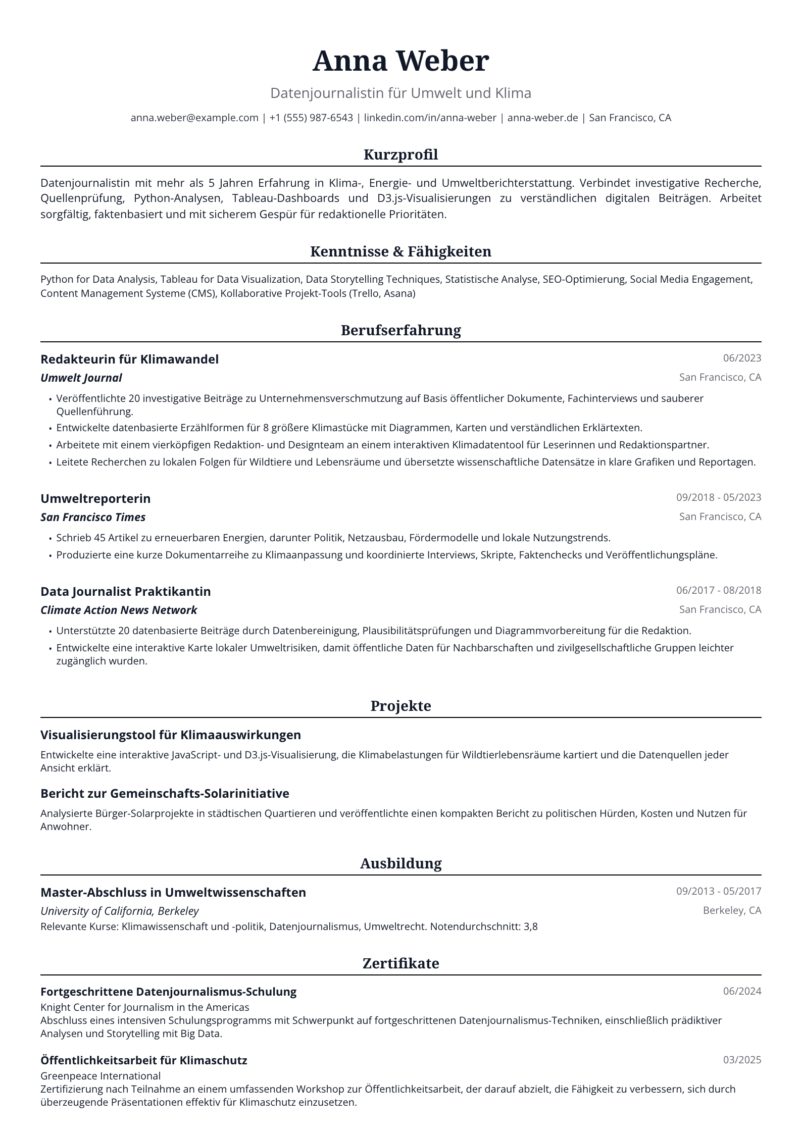 Datenjournalistin Umwelt