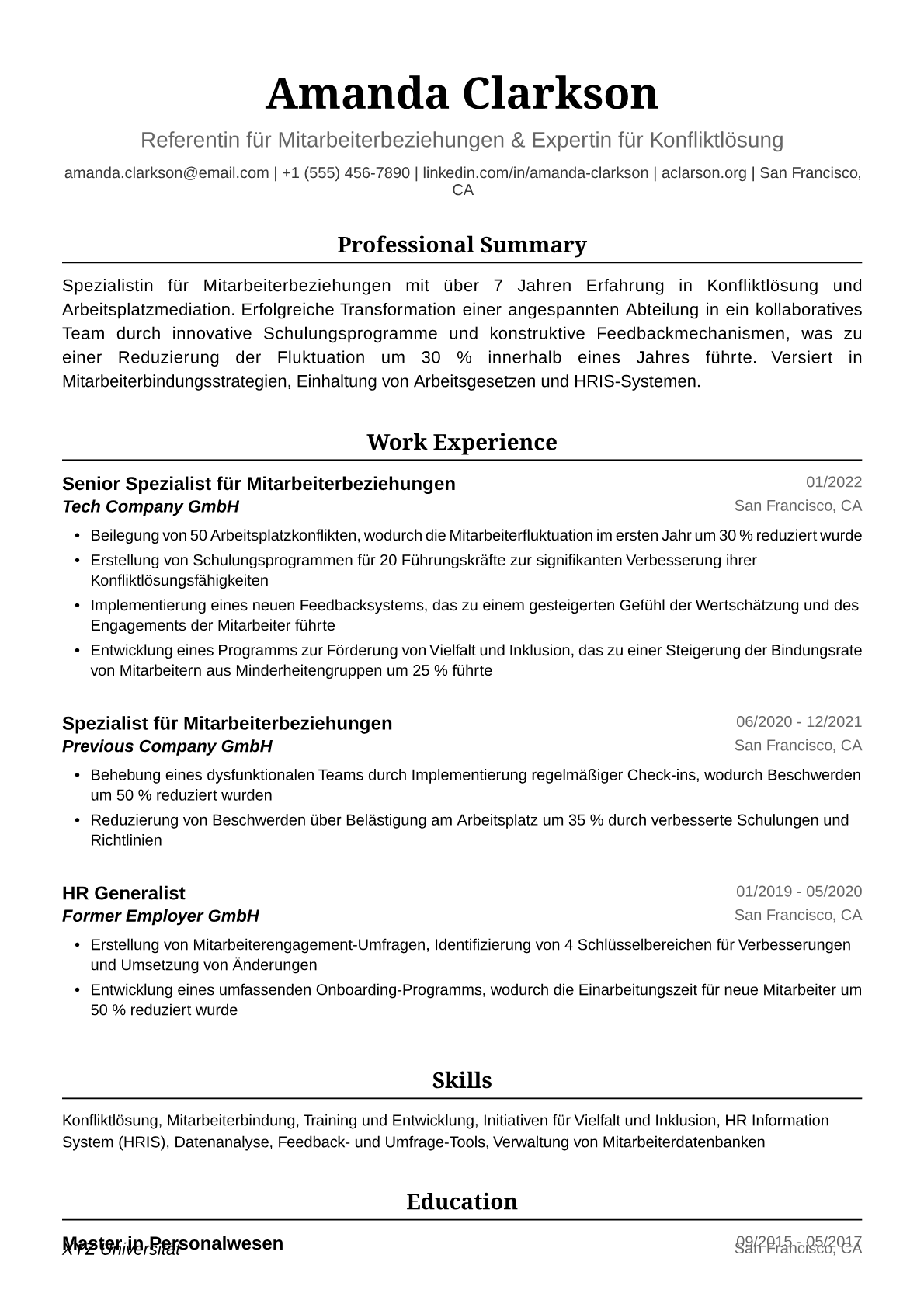 Referentin Personalwesen Lebenslauf Beispiel