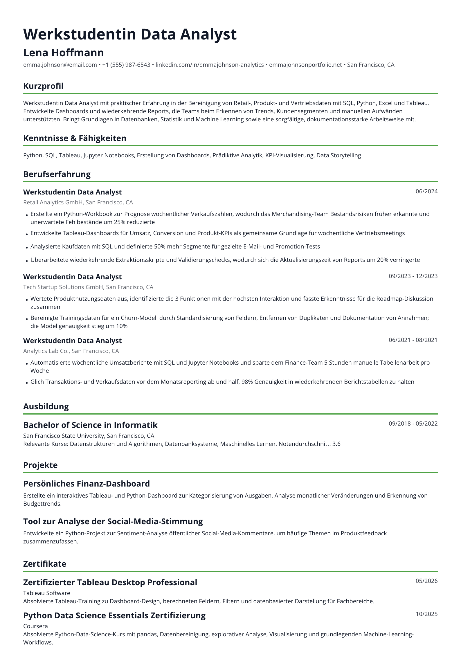 Werkstudentin Data Analyst