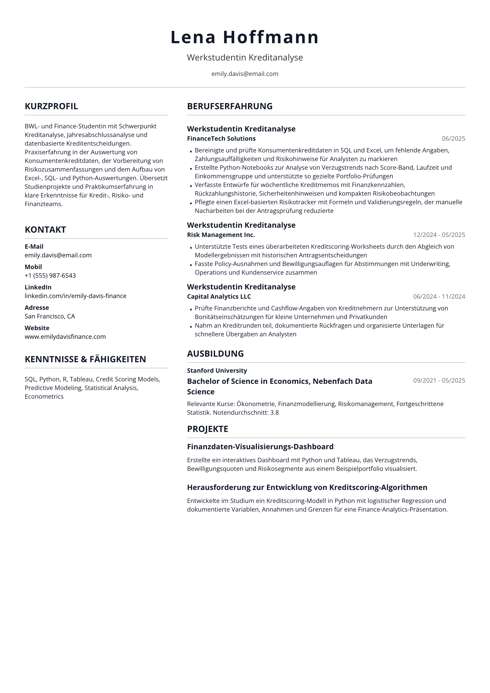 Werkstudentin Kreditanalyse
