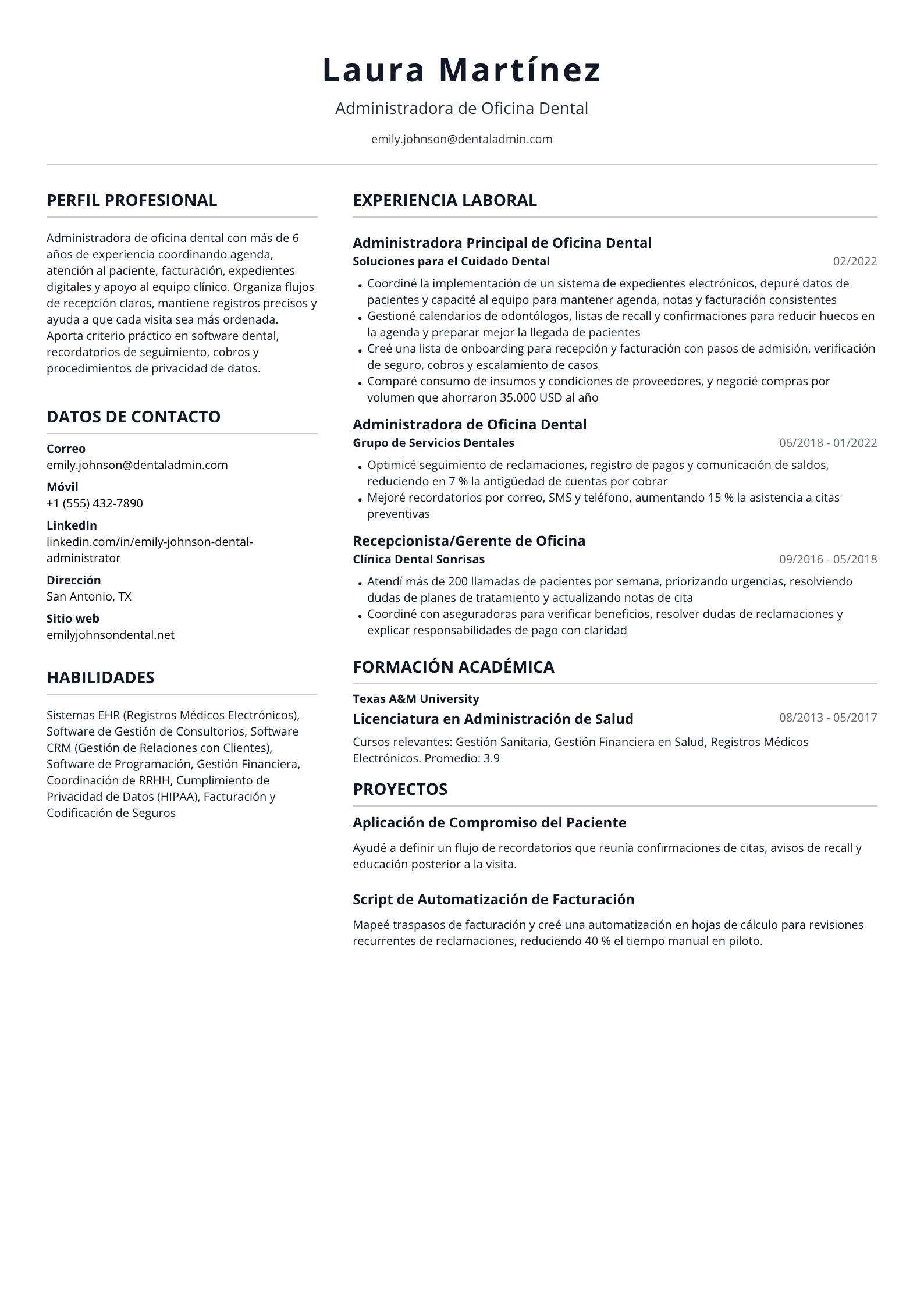Administradora de Oficina Dental