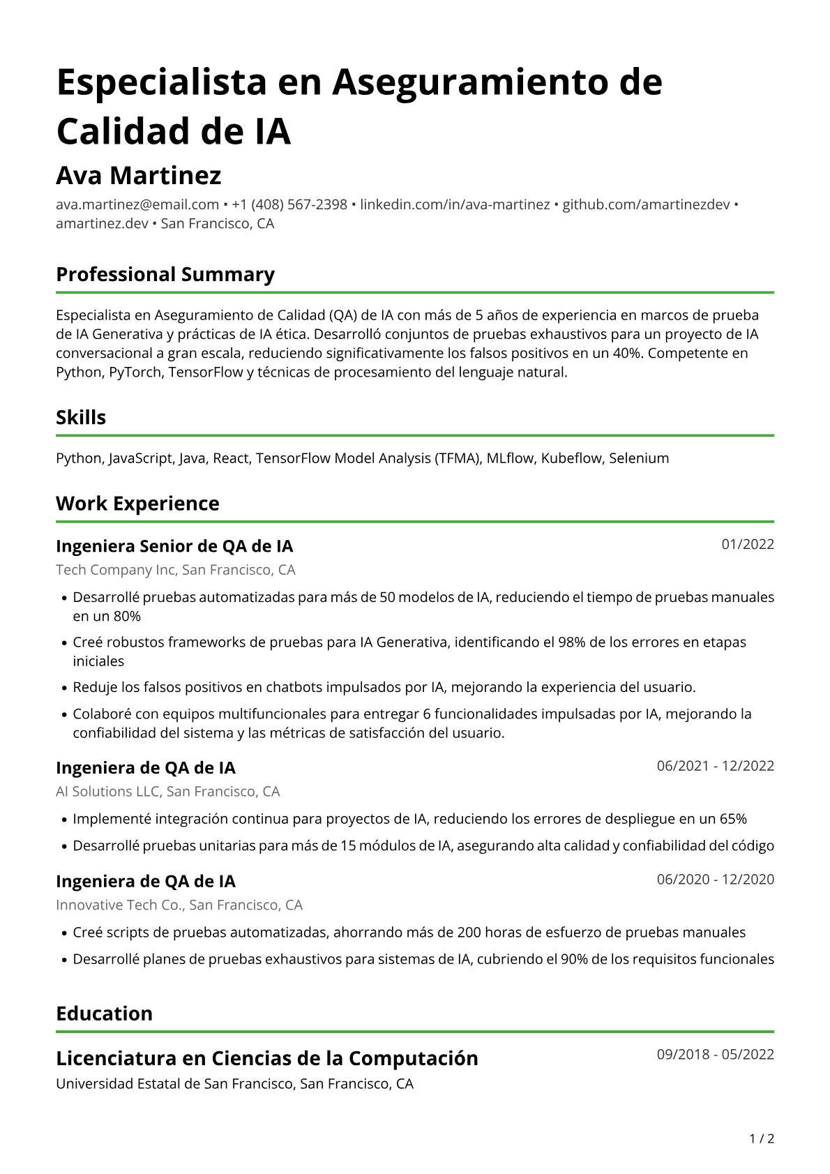 Ingeniera de QA de IA