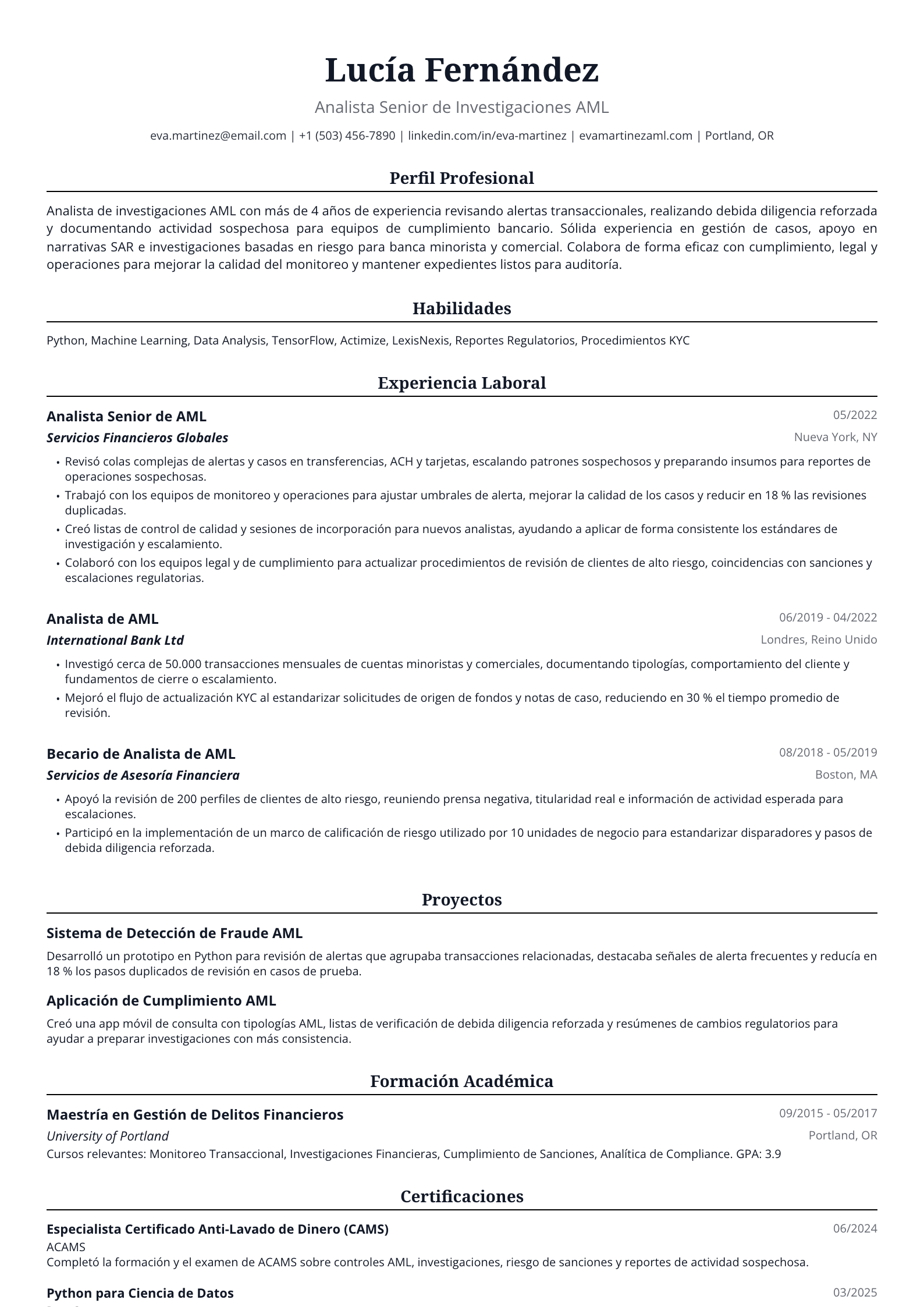 Analista de Investigaciones AML