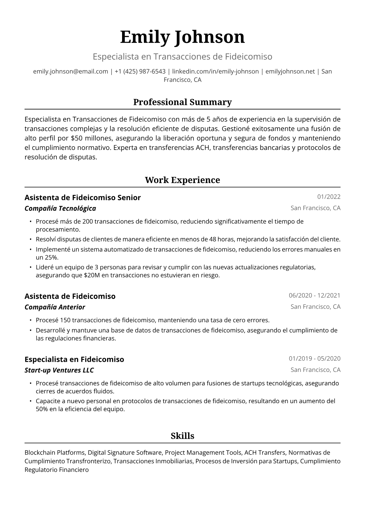 Ejemplo de Currículum de Asistenta de Fideicomiso