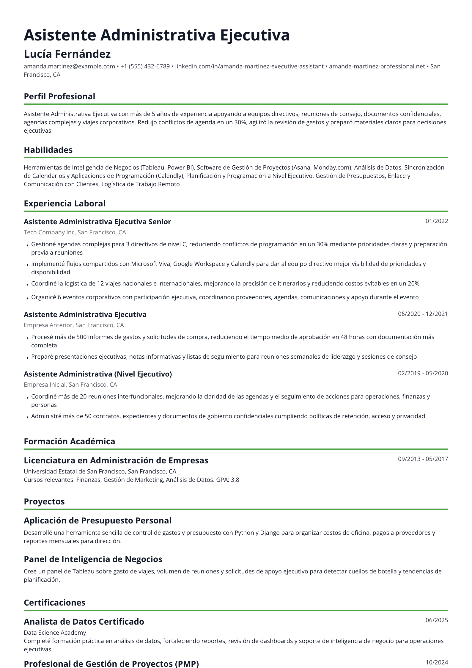 Asistente Administrativa Ejecutiva