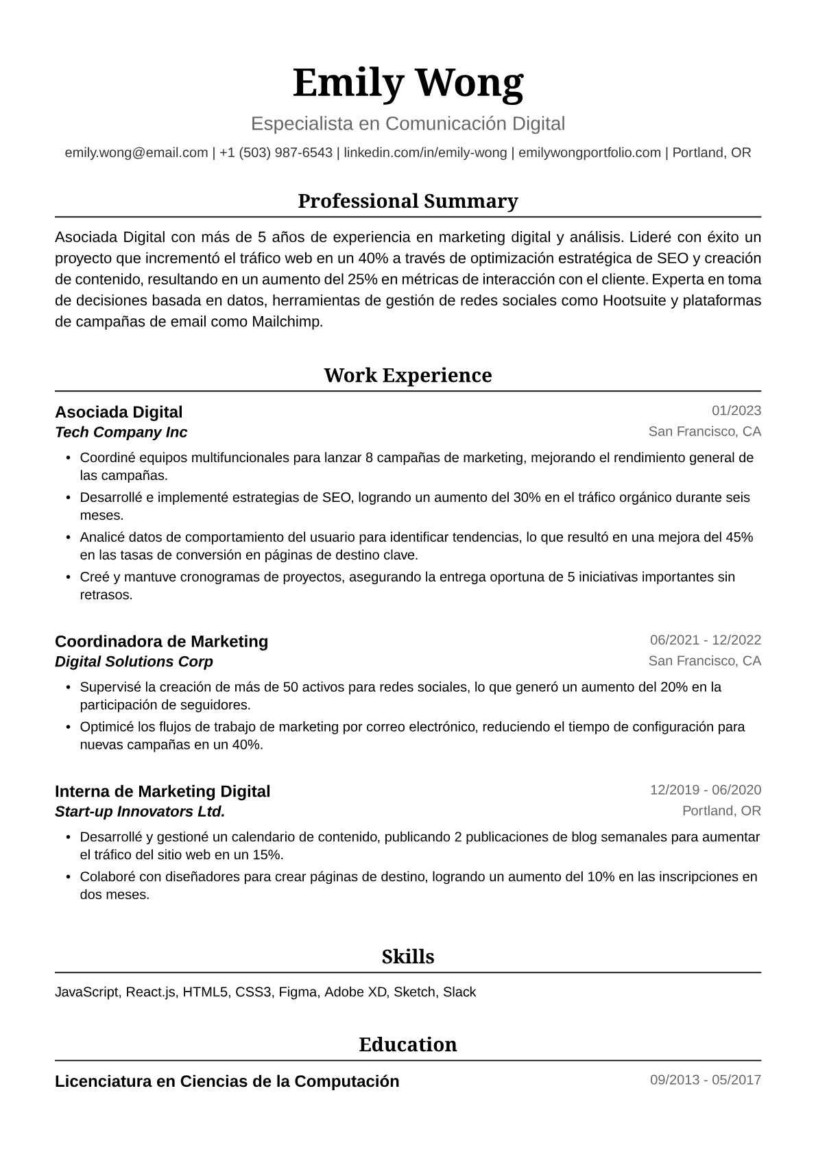 Ejemplo de Currículum de Asociada Digital