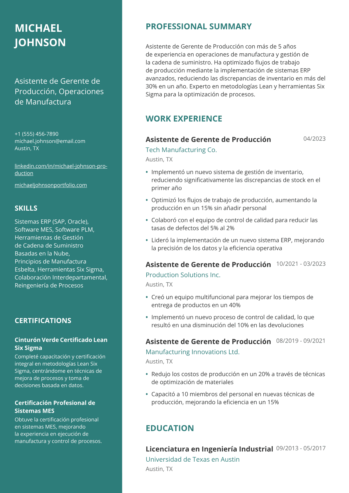 Asistente de Gerente de Producción