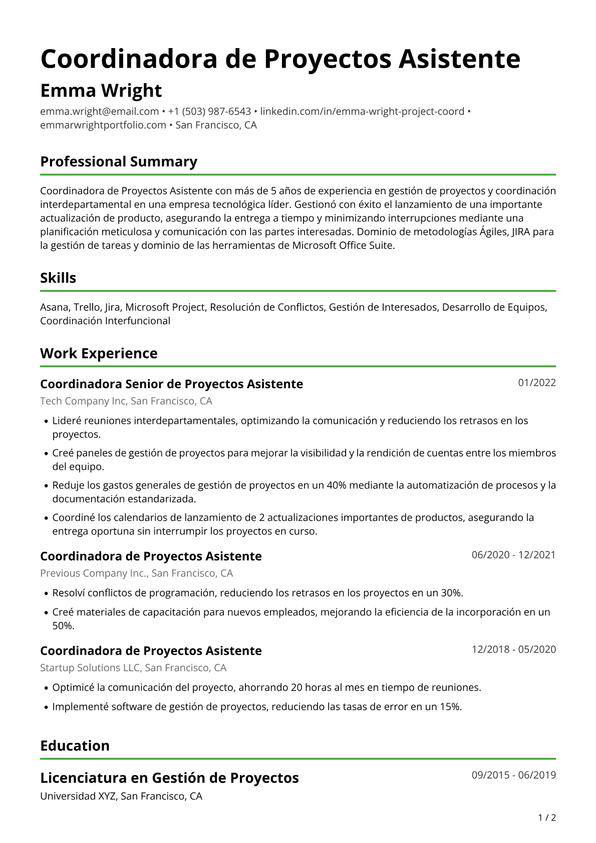 Coordinadora asistente de proyectos