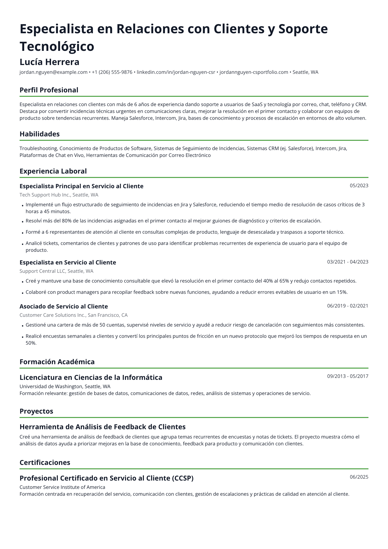 Especialista en Relaciones con Clientes