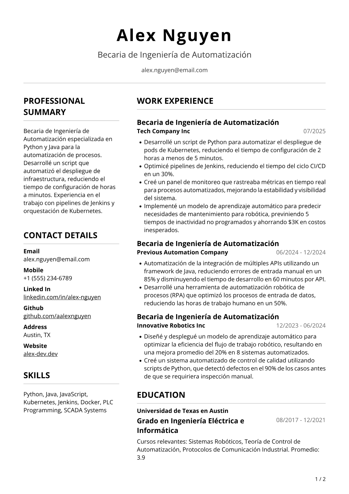 Becaria de ingeniería de automatización
