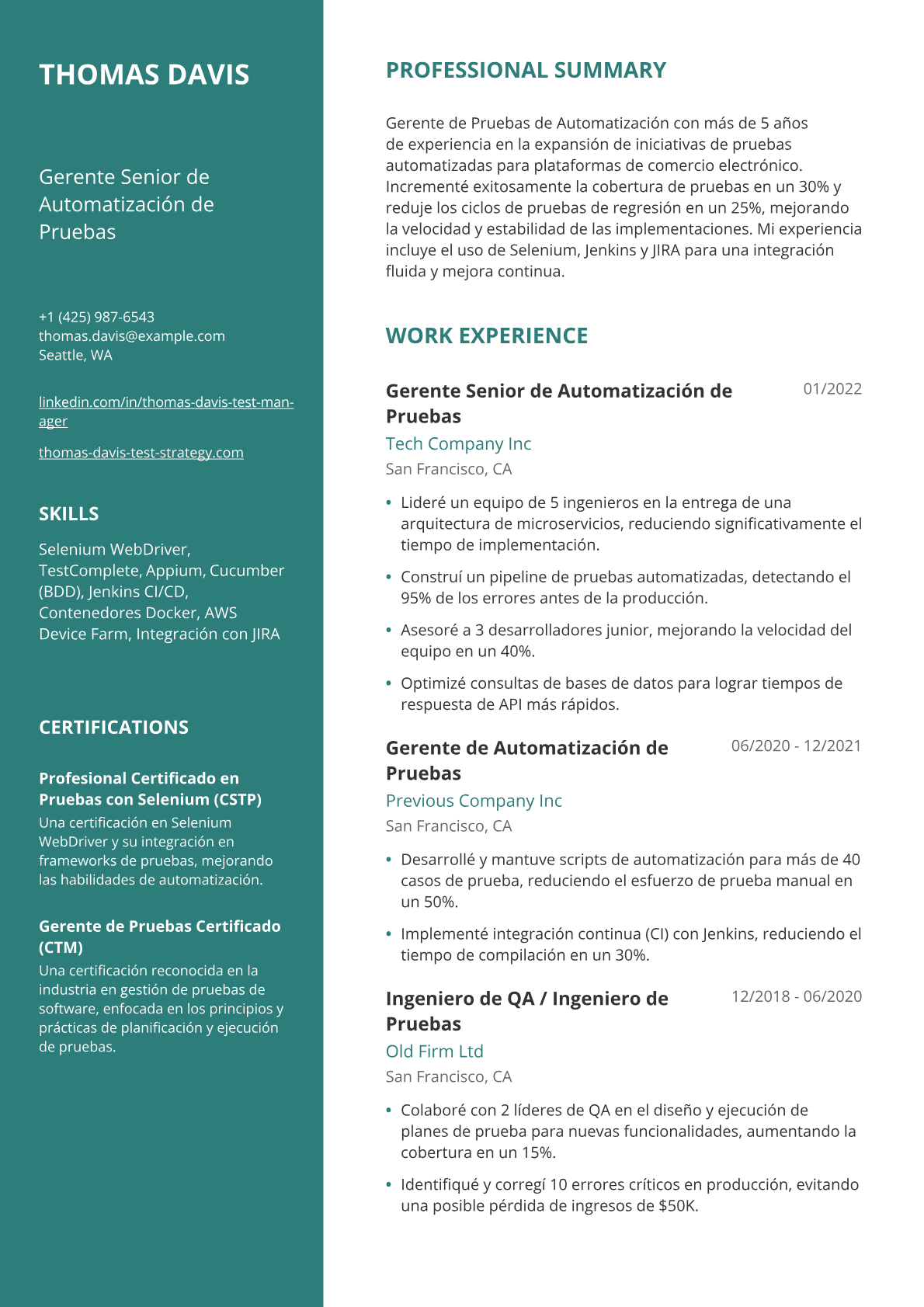 Gerente de Pruebas de Automatización