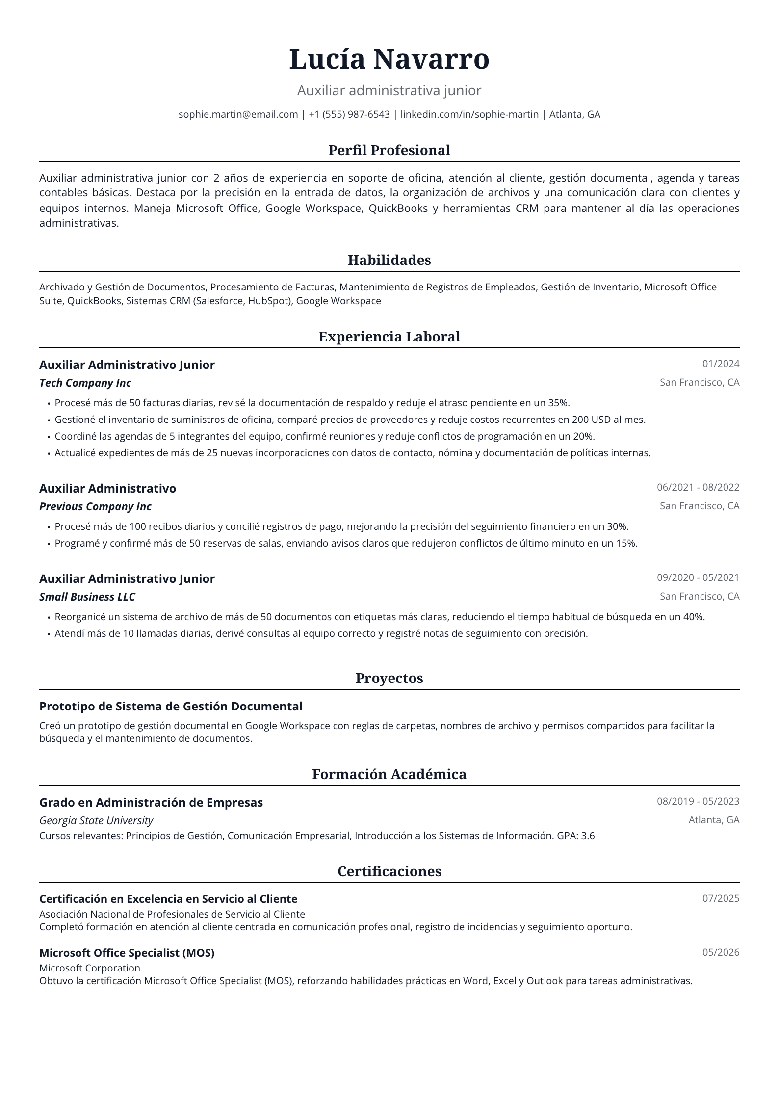 Auxiliar administrativa junior