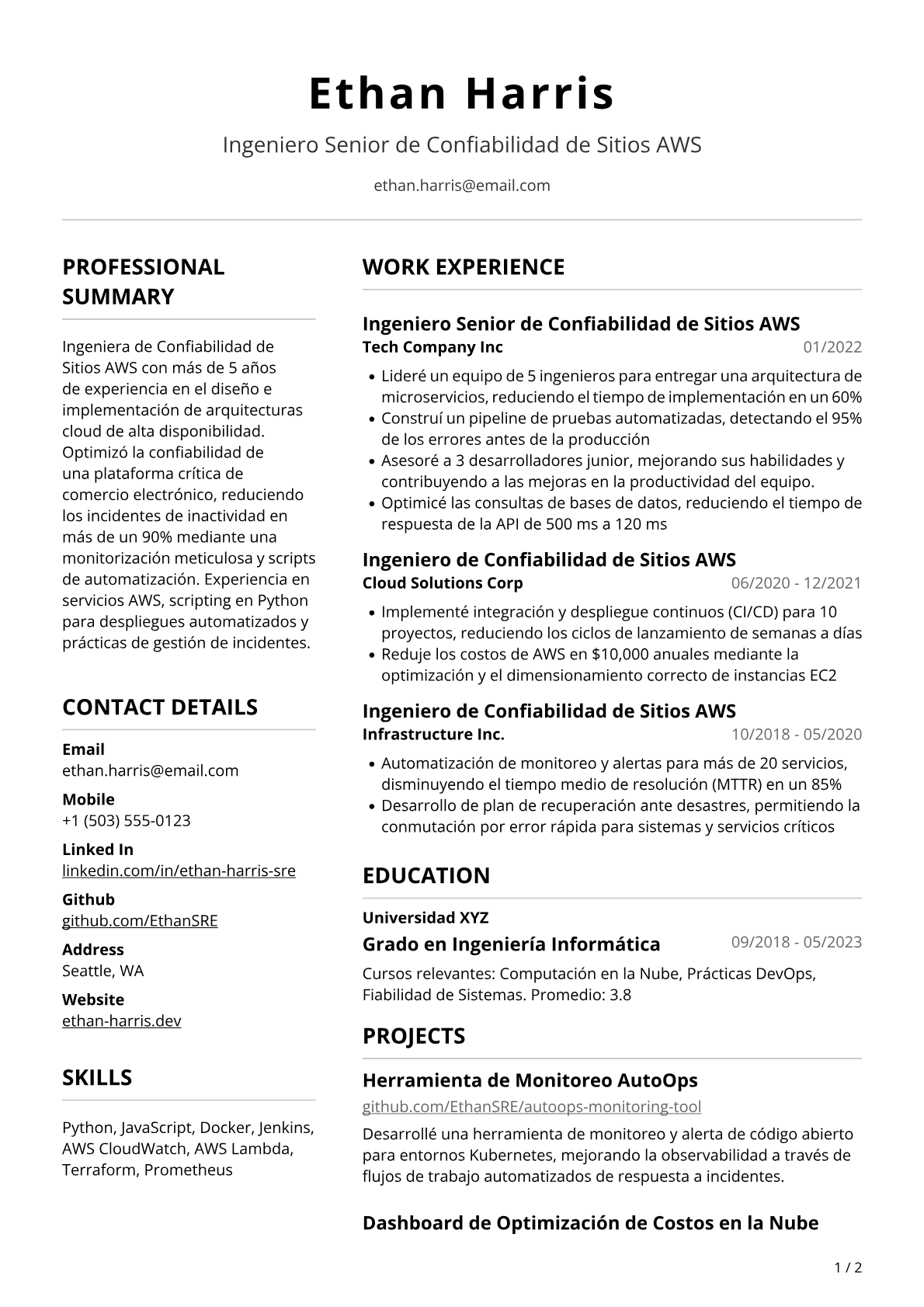 Ingeniera de confiabilidad de sitios AWS
