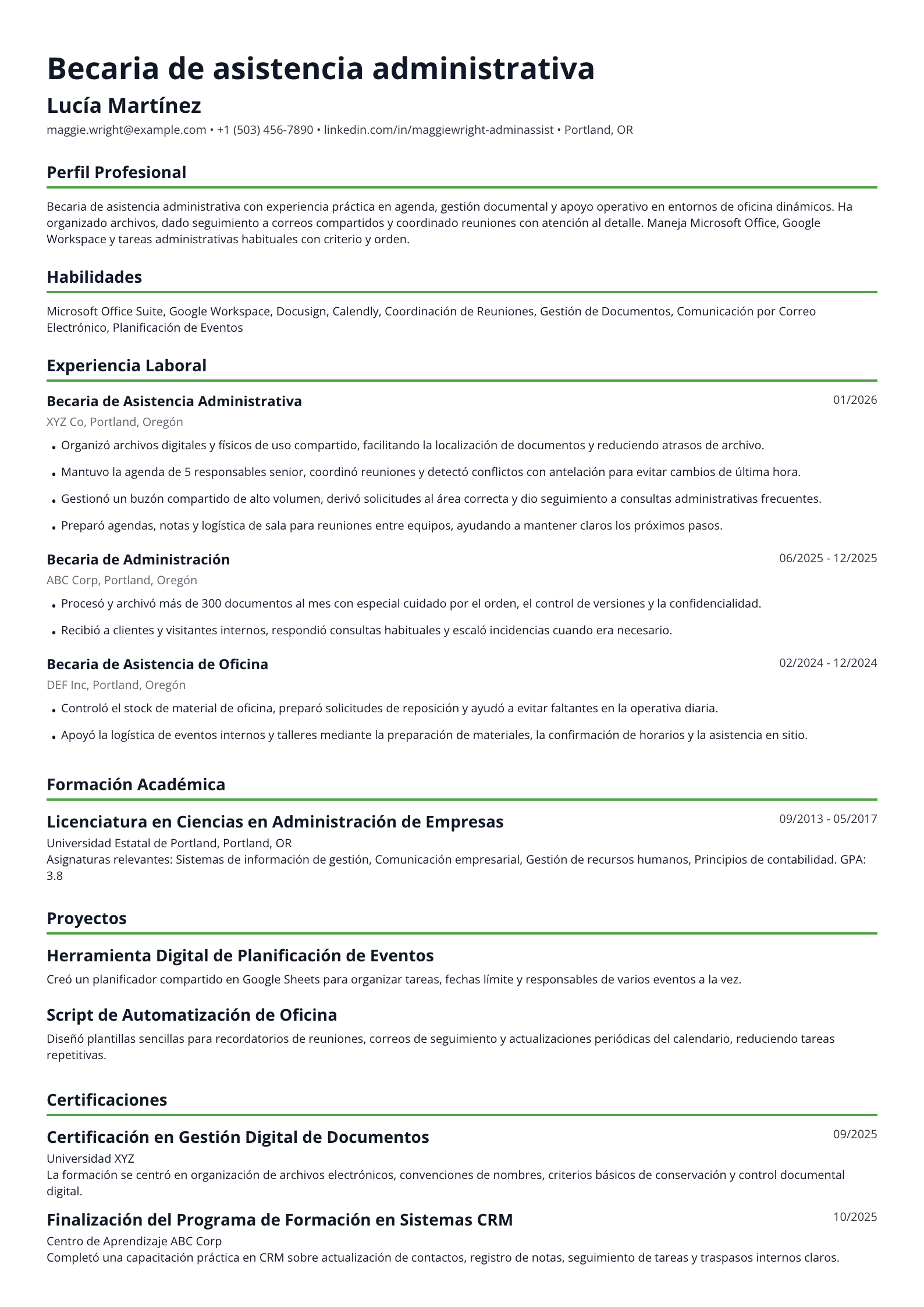 Becaria de asistencia administrativa