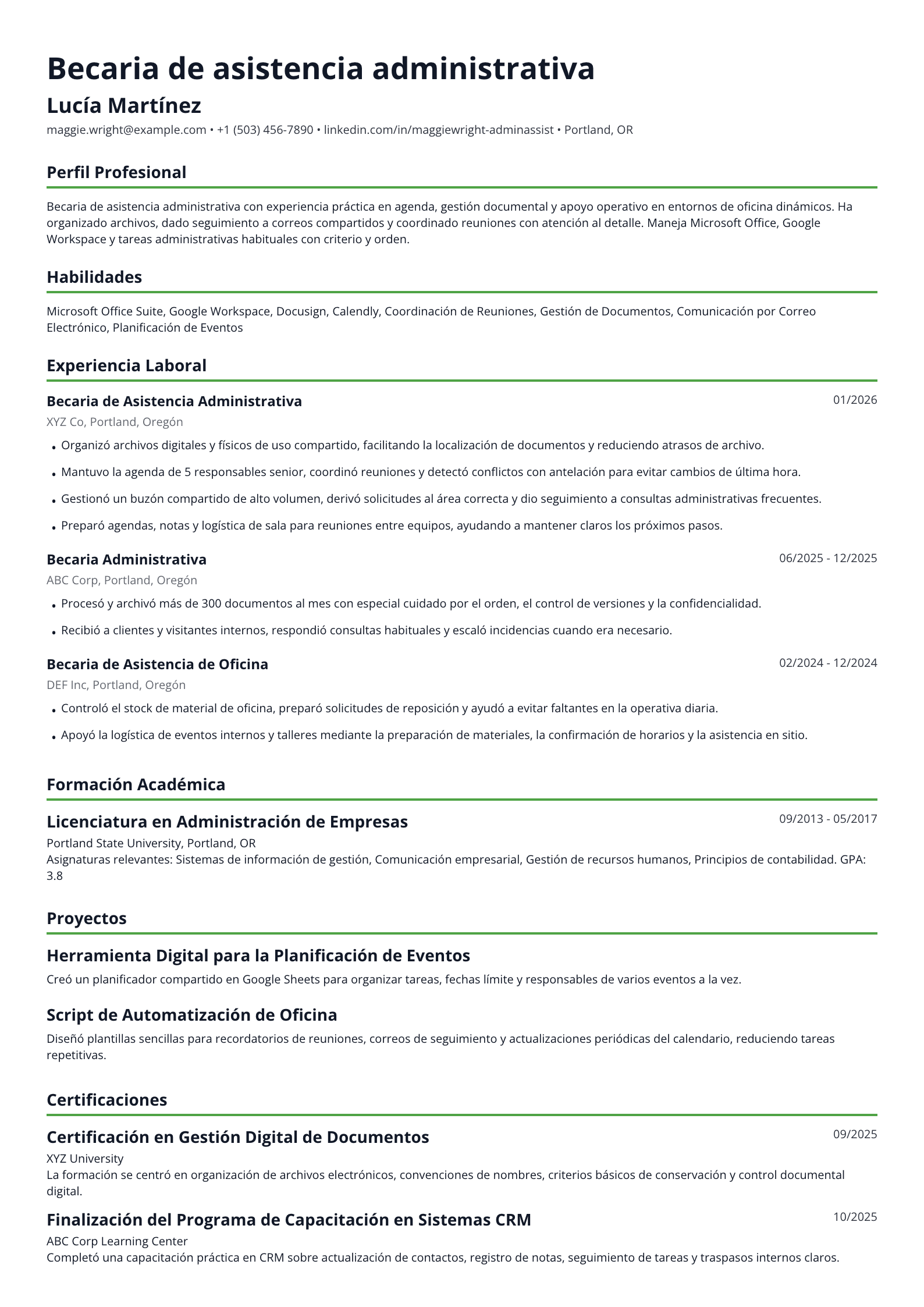 Becaria de asistencia administrativa