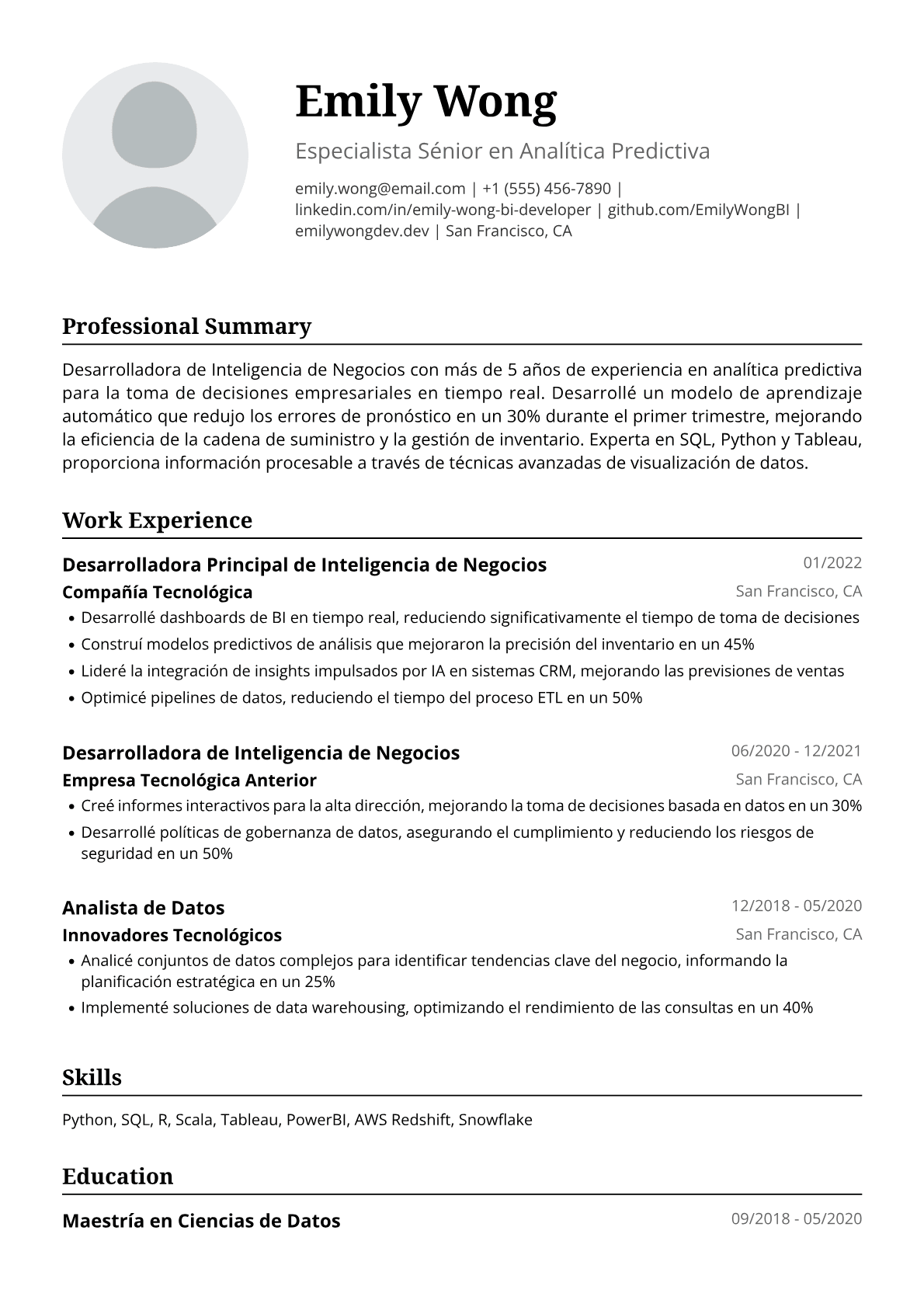 Desarrolladora de Business Intelligence