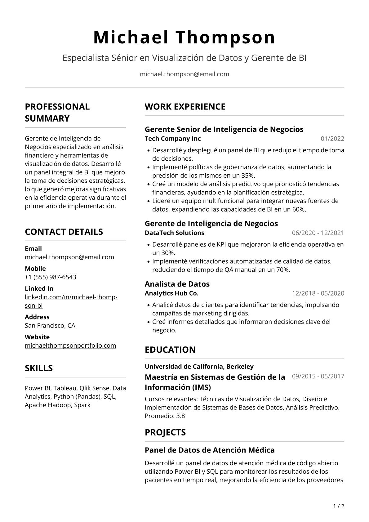 Gerente de Inteligencia de Negocios