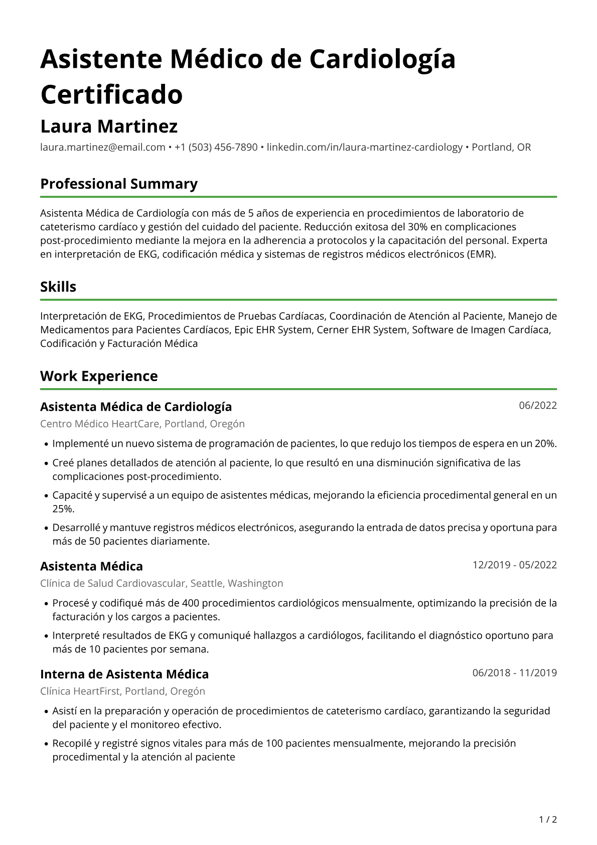 Asistente médica de cardiología