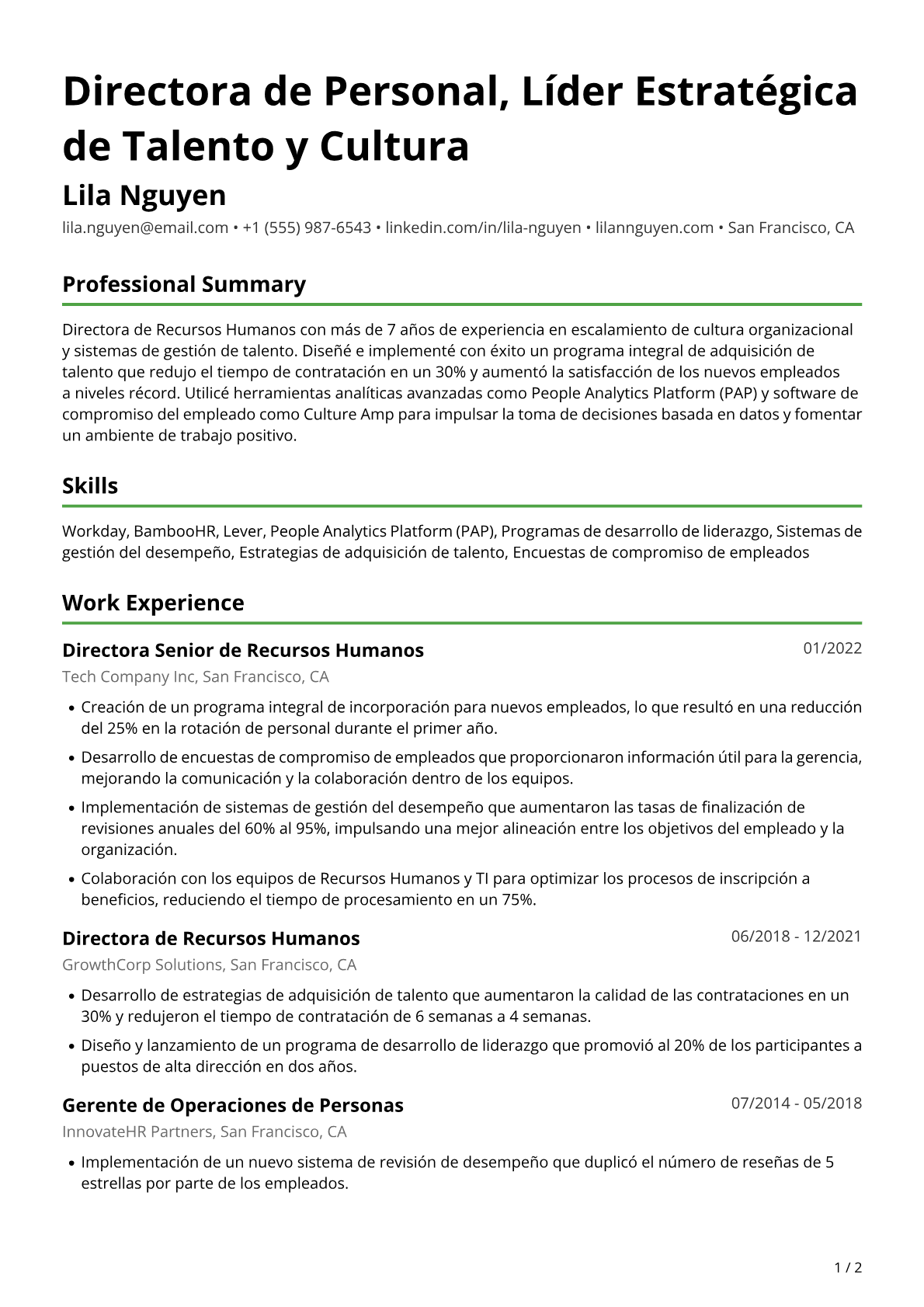Directora de Recursos Humanos