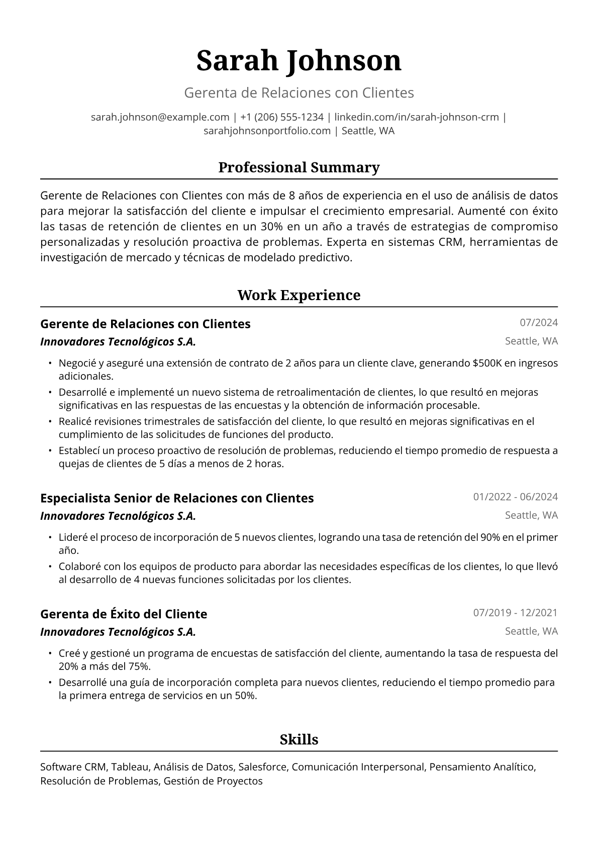 Gerenta de Relaciones con Clientes