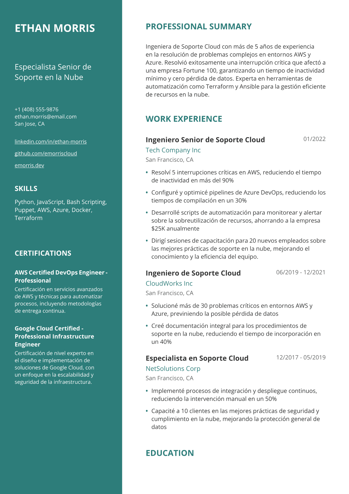 Ingeniera de soporte cloud