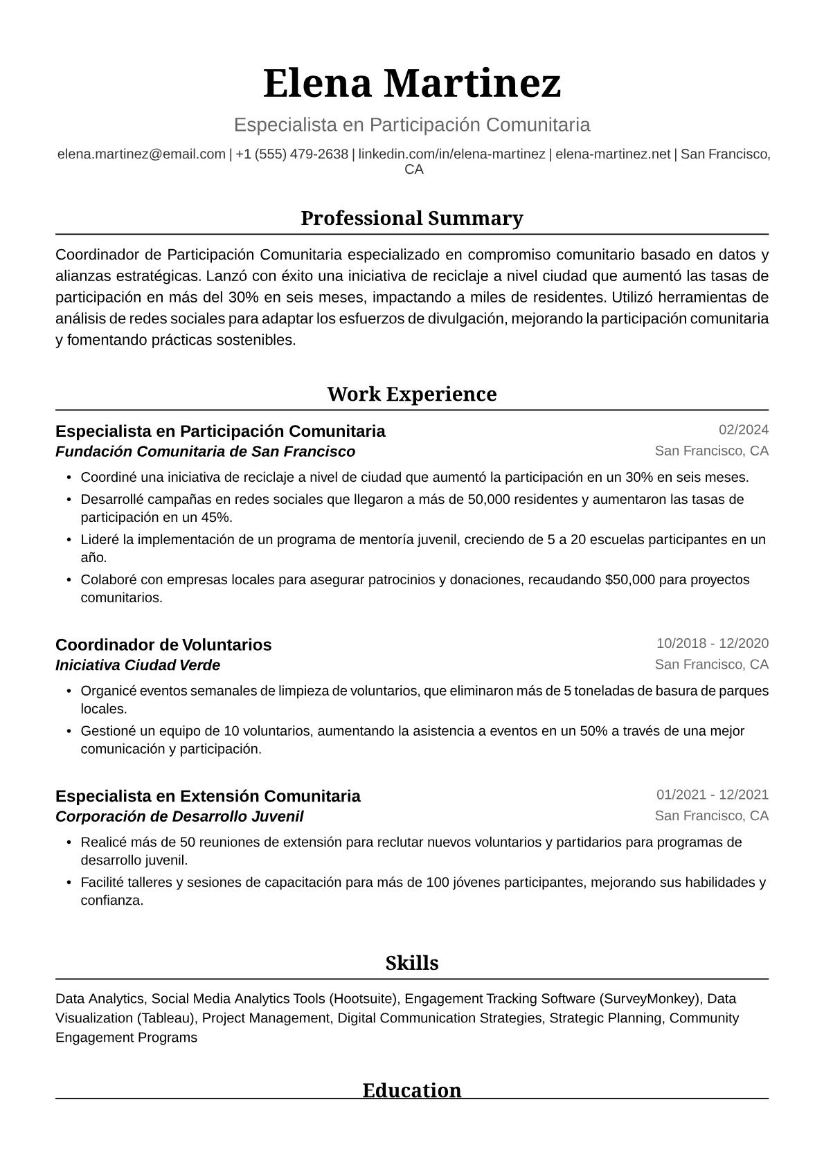 Ejemplo de Currículum de Participación Comunitaria