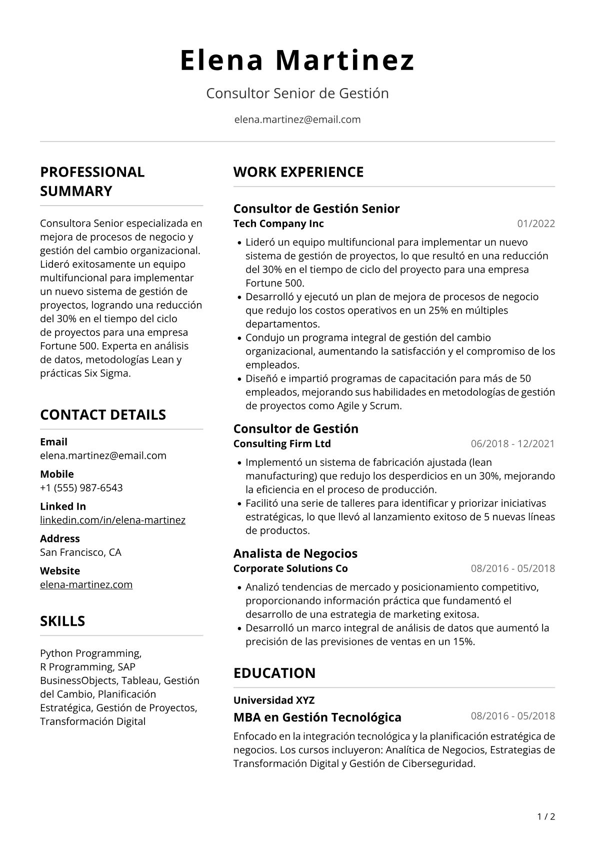 Consultora Senior de Gestión