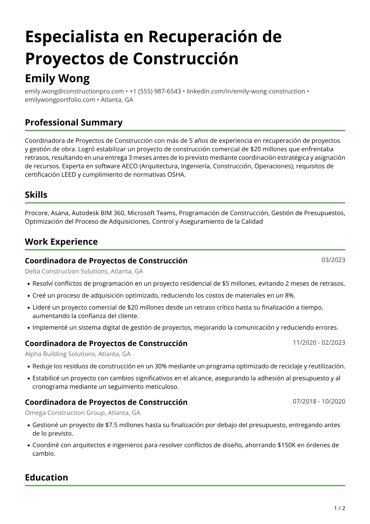 Coordinadora de proyectos de construcción