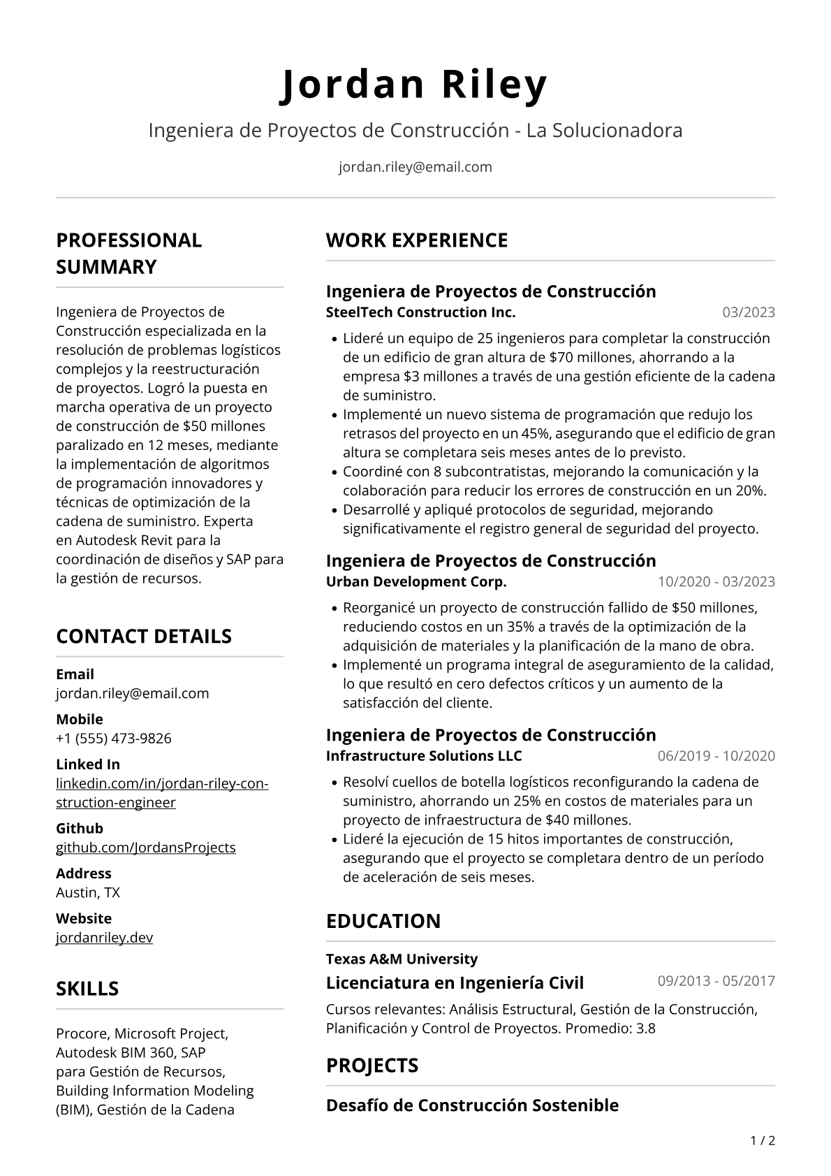 Ingeniera de Proyectos de Construcción