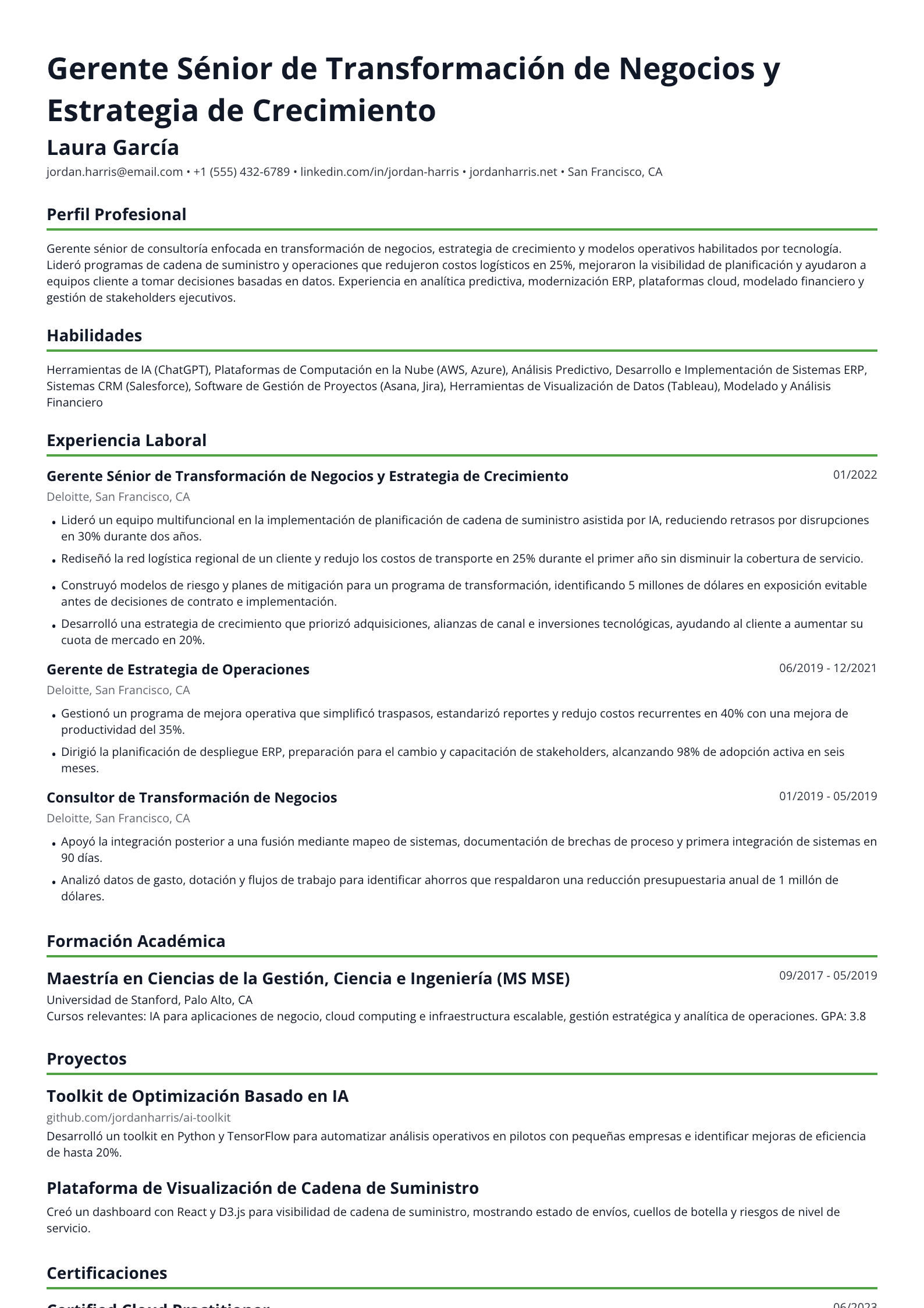 Gerente Sénior de Transformación de Negocios y Estrategia de Crecimiento