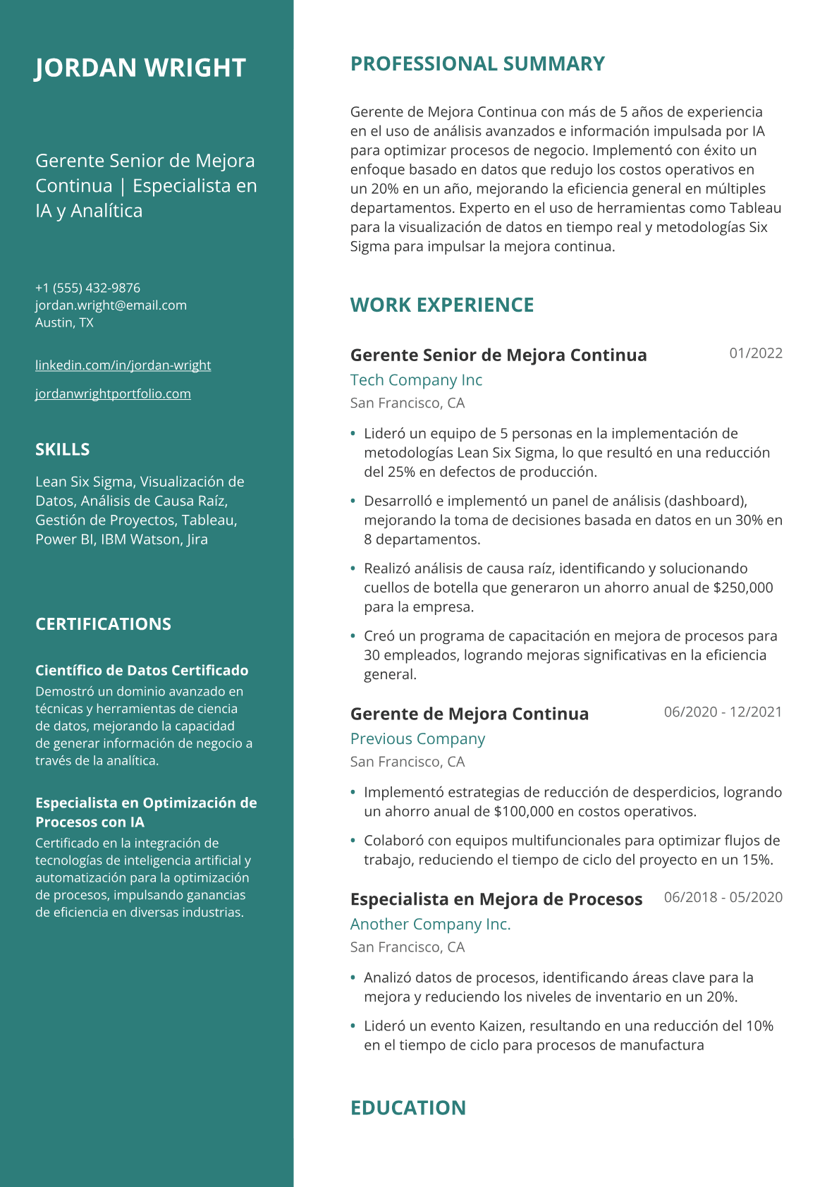 Gerente de Mejora Continua