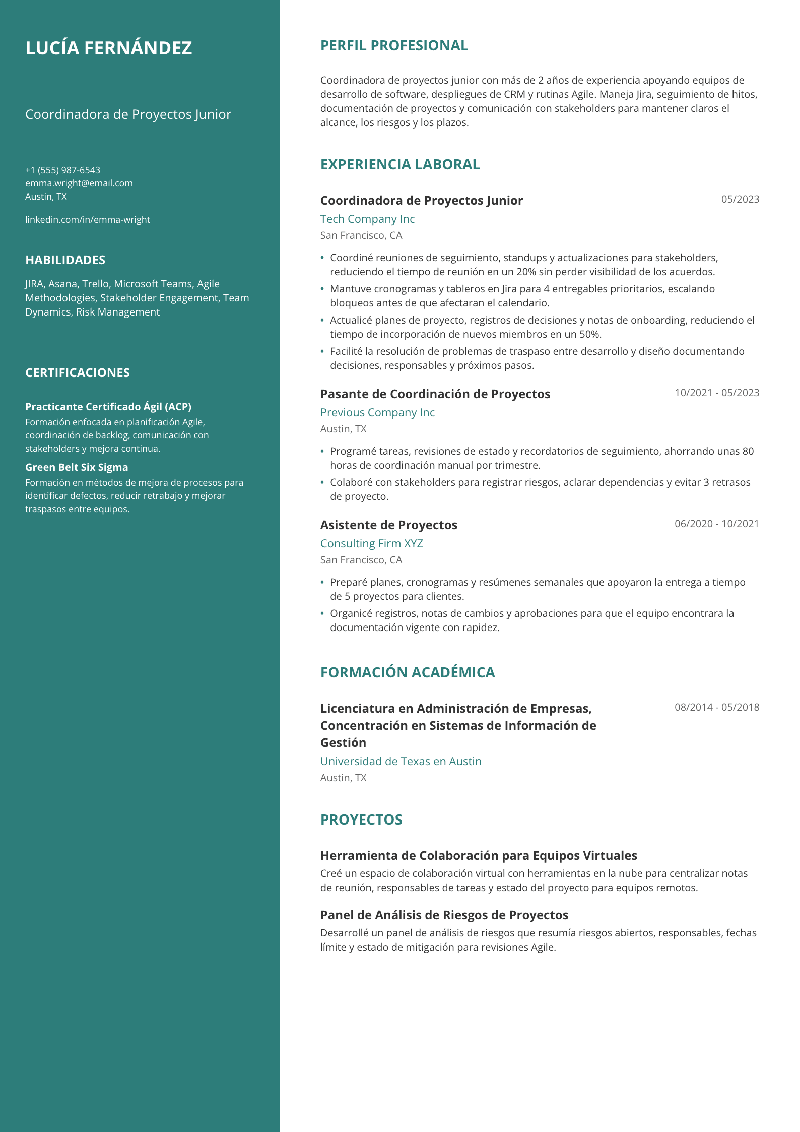 Coordinadora de Proyectos Junior
